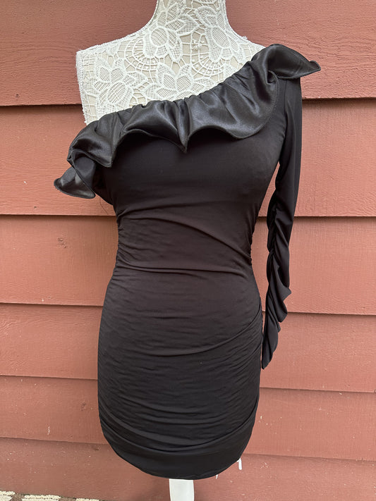 Arden B Black One Shoulder Ruffled Mini Dress Y2K Glam Fairycore