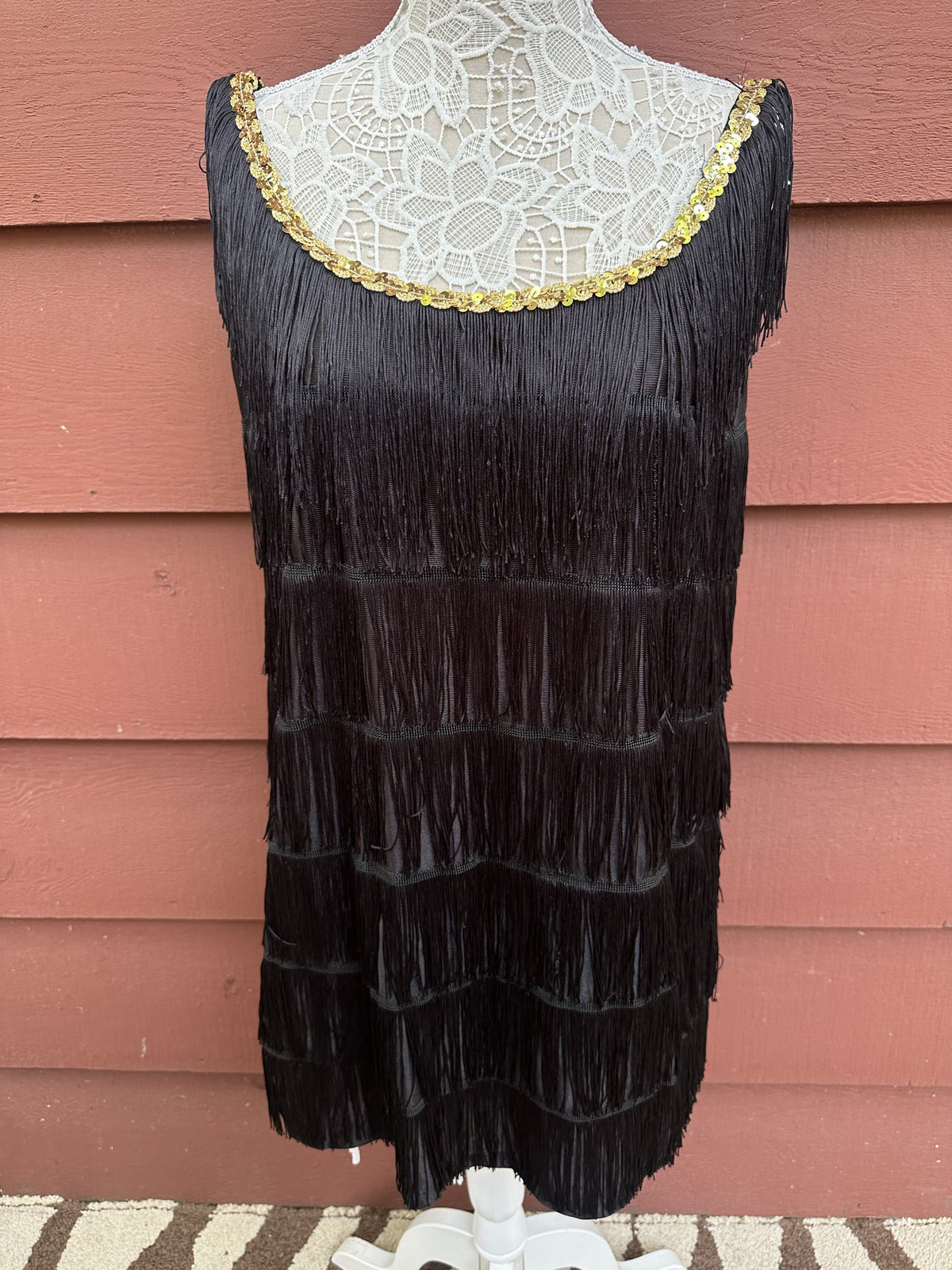 Black Fringe Flapper Dress 1920s Style Jazz Age Costume Dress