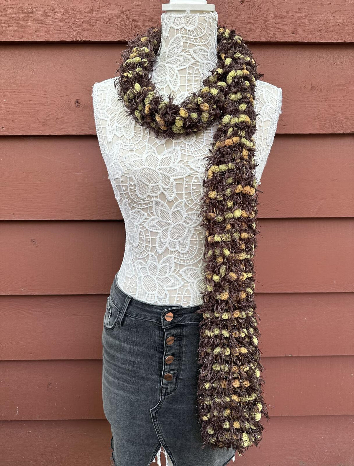 Handmade Chunky Textured Brown and Green Scarf