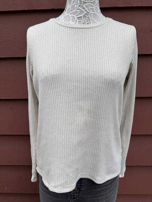 American Eagle Cream Ribbed Long Sleeve Top Casual Minimalist Layering