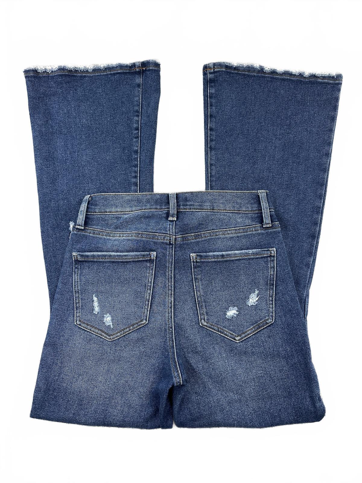 Celebrity Pink RE Generation Flare Jeans in Dark Wash with Distressed Detailing