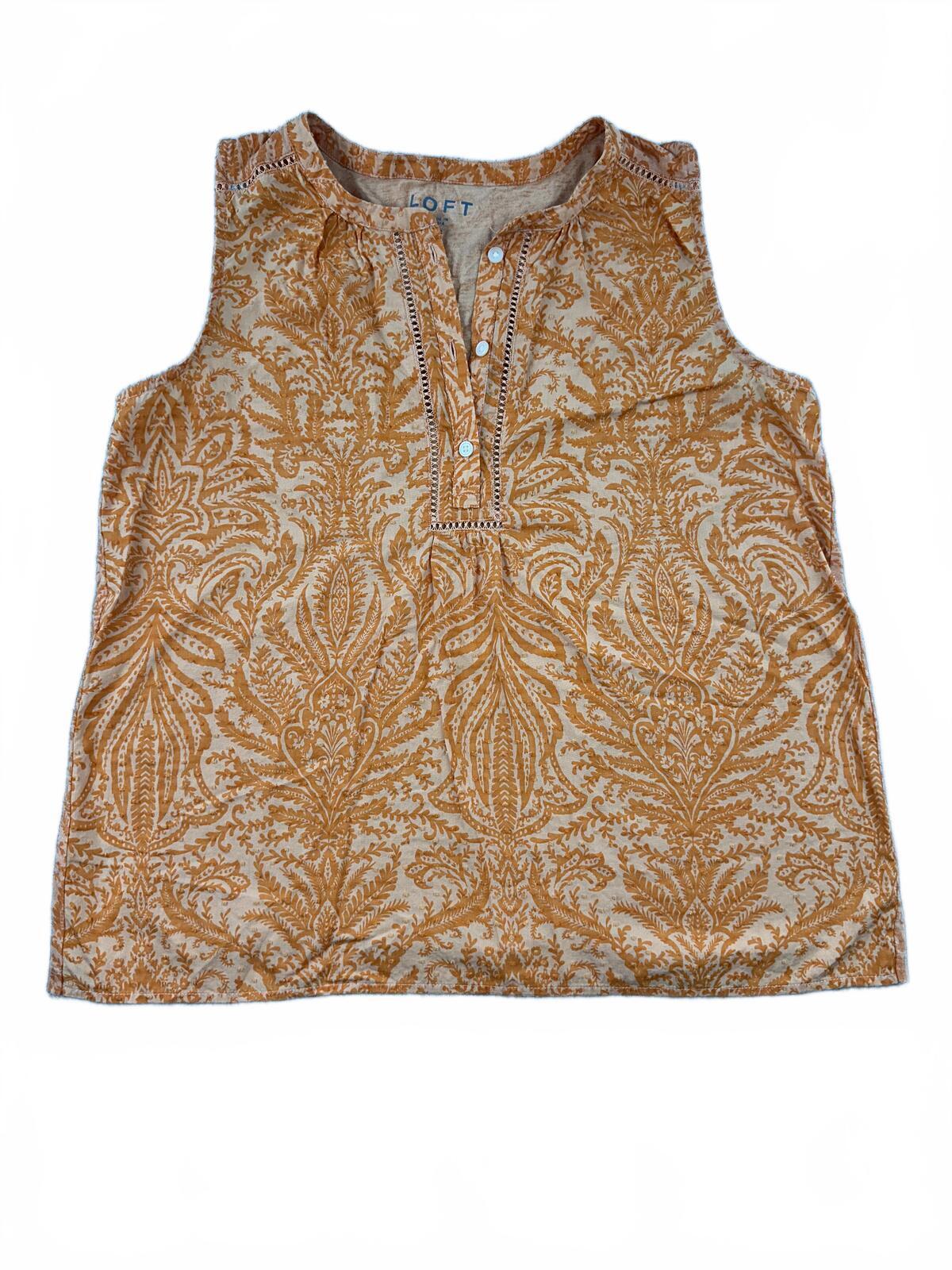 LOFT Sleeveless Orange Paisley Print Top