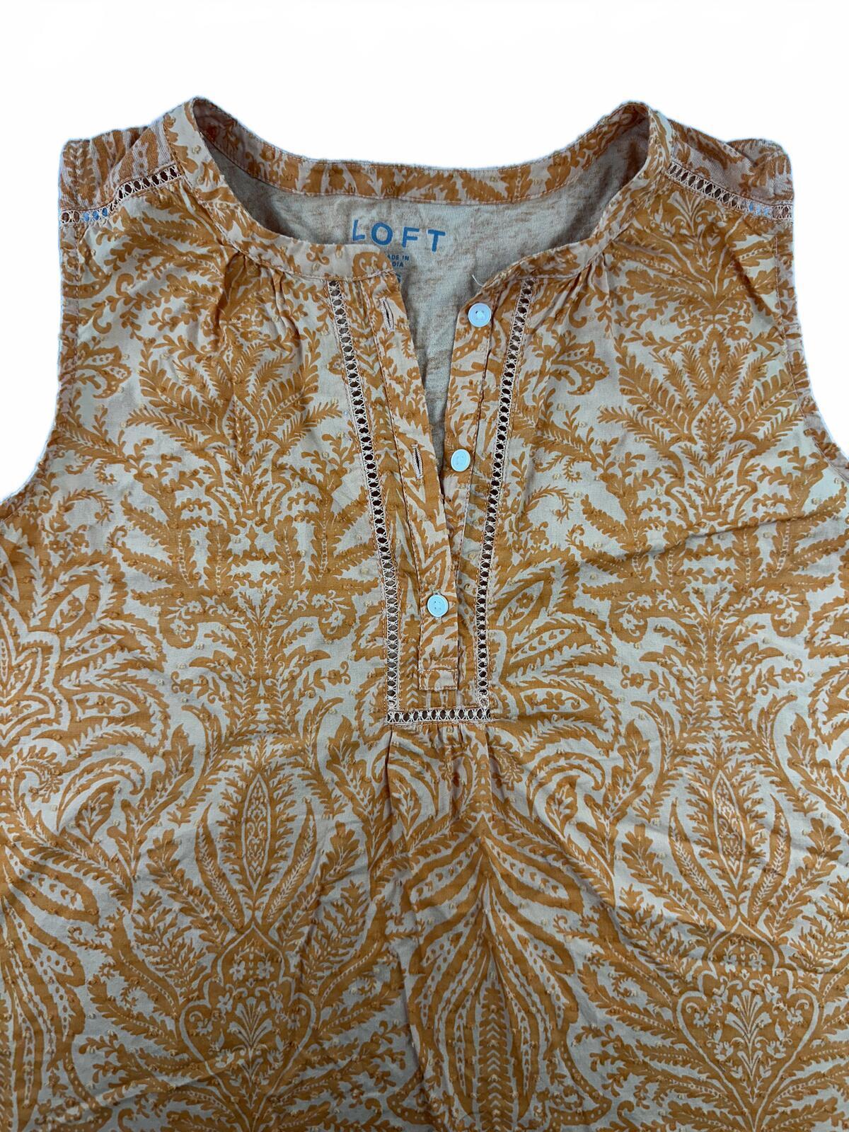 LOFT Sleeveless Orange Paisley Print Top