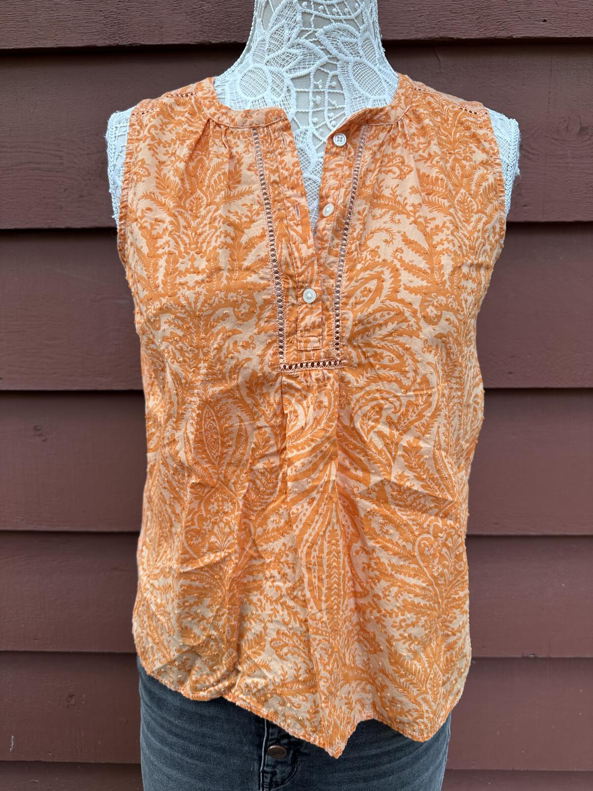 LOFT Sleeveless Orange Paisley Print Top