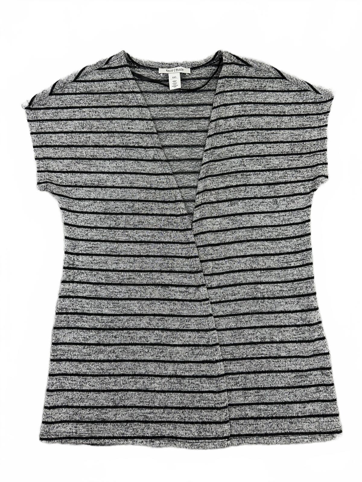 White House Black Market Striped Open Front Cardigan Top Gray Black