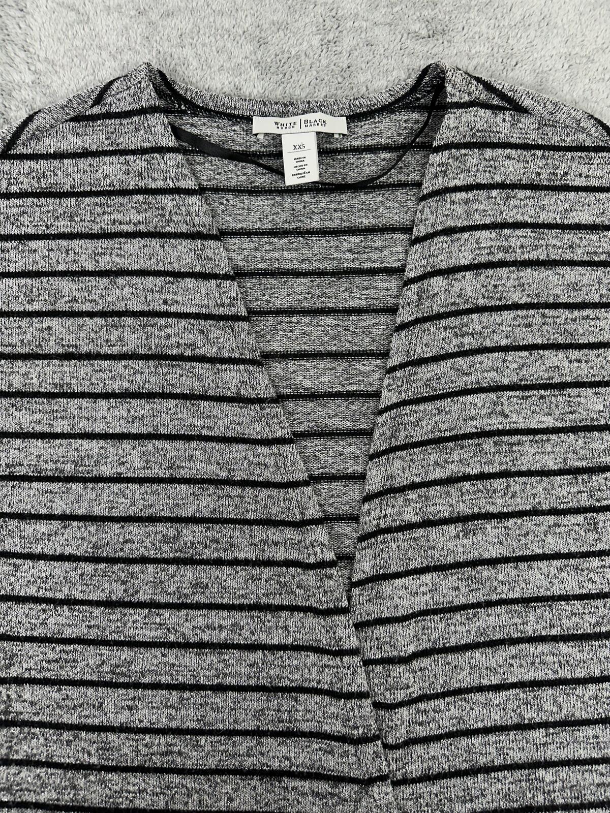 White House Black Market Striped Open Front Cardigan Top Gray Black
