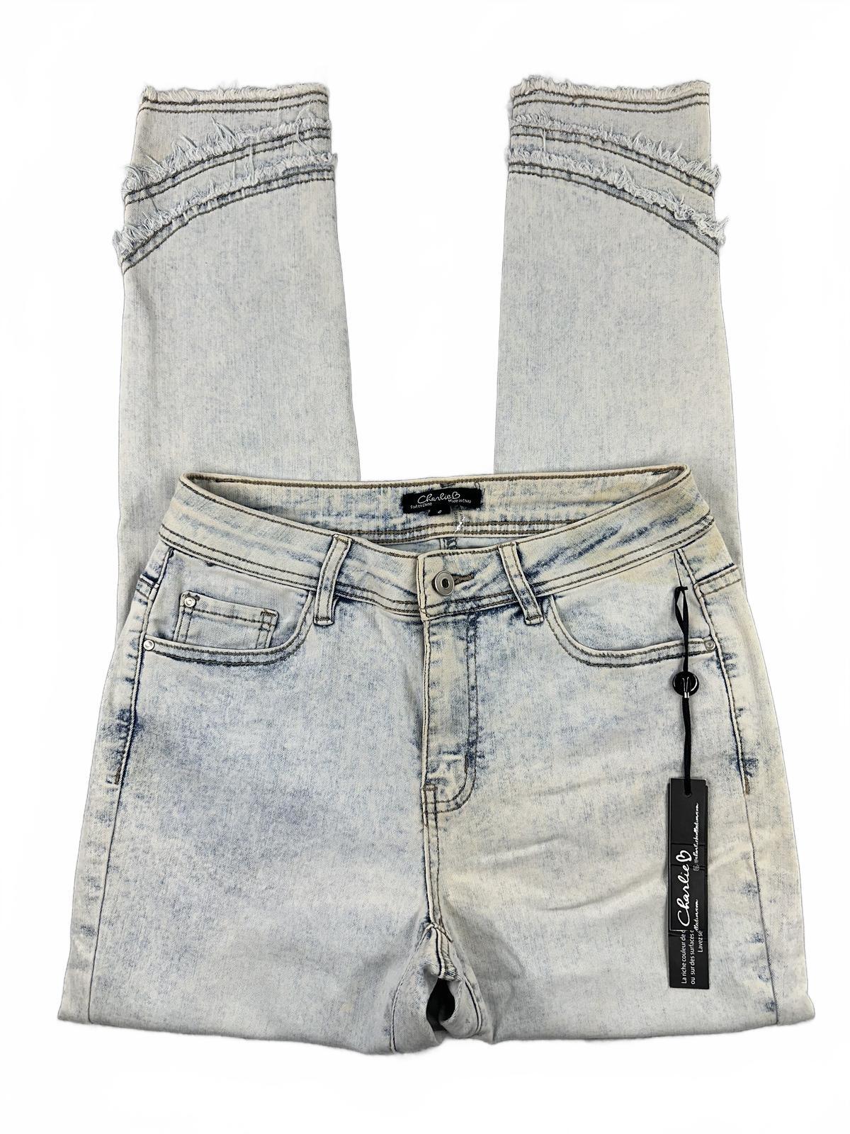 NWT Charlie B Triple Tiered Fringe Denim Ankle Pants Blue Y2K Indie Bohemian