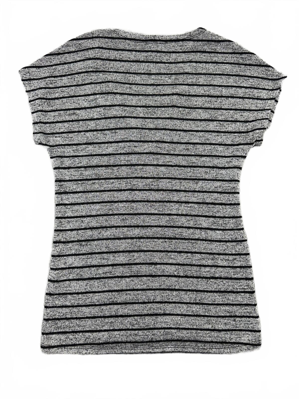 White House Black Market Striped Open Front Cardigan Top Gray Black