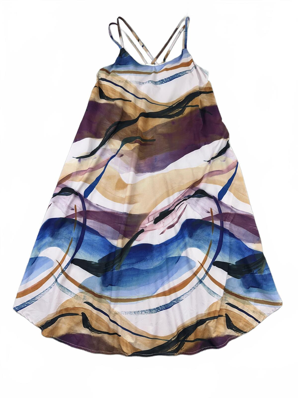 Soma Weekend Abstract Print Bohemian Slip Dress with Adjustable Straps in Blue