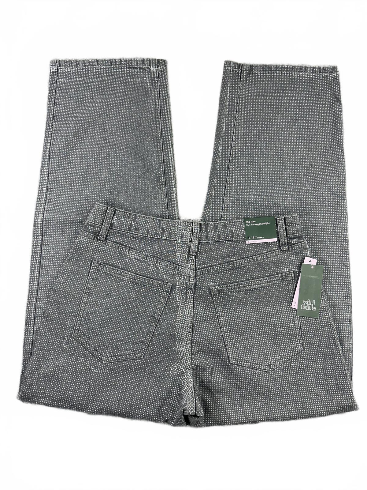 NWT Wild Fable Metallic Silver Wide Leg Baggy Jeans Y2K Whimsigoth Preppy