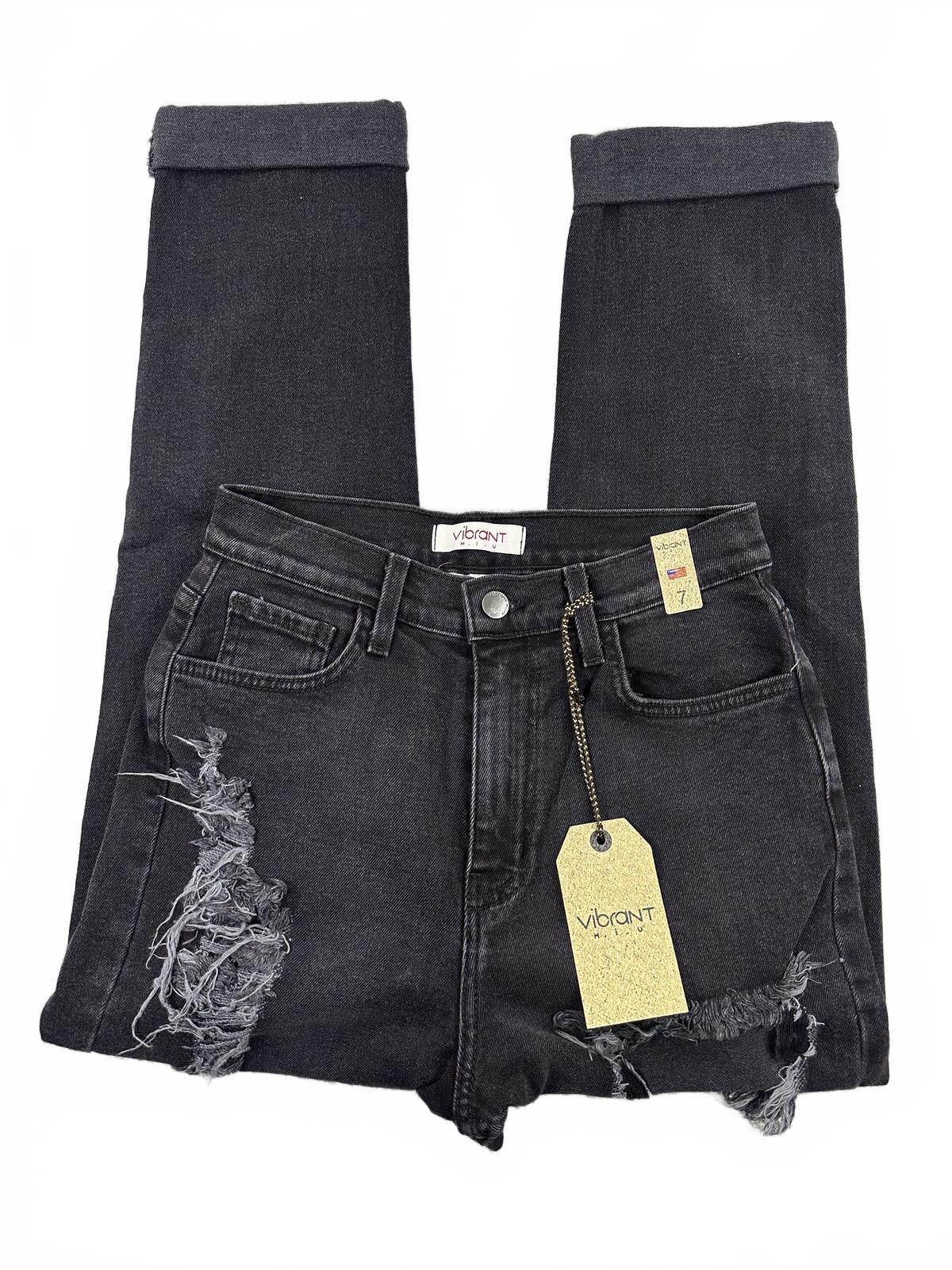NWT Vibrant M.I.U. High Rise Distressed Mom Jeans Black Wash