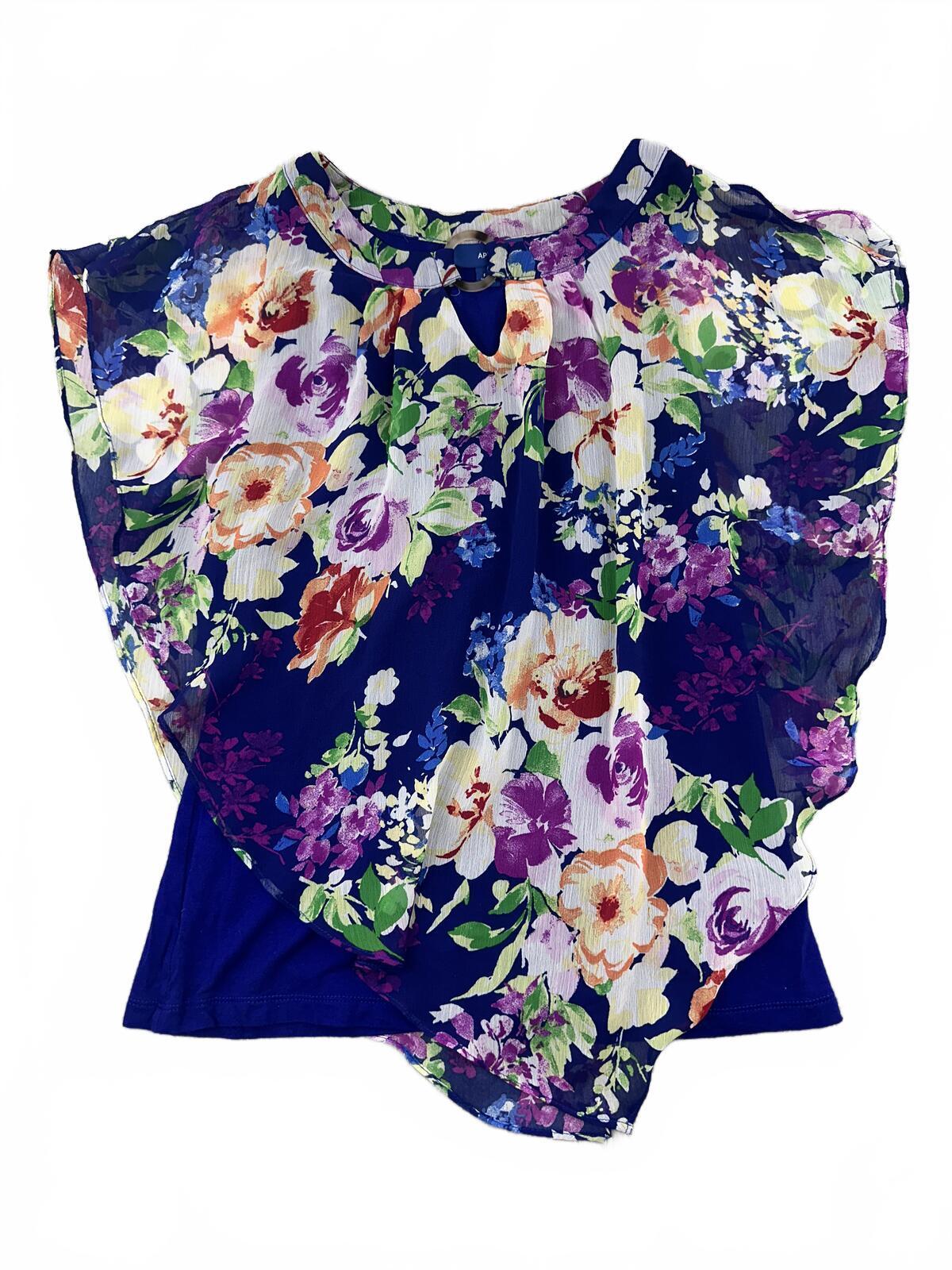 Apt. 9 Floral Sheer Overlay Top with Navy Base