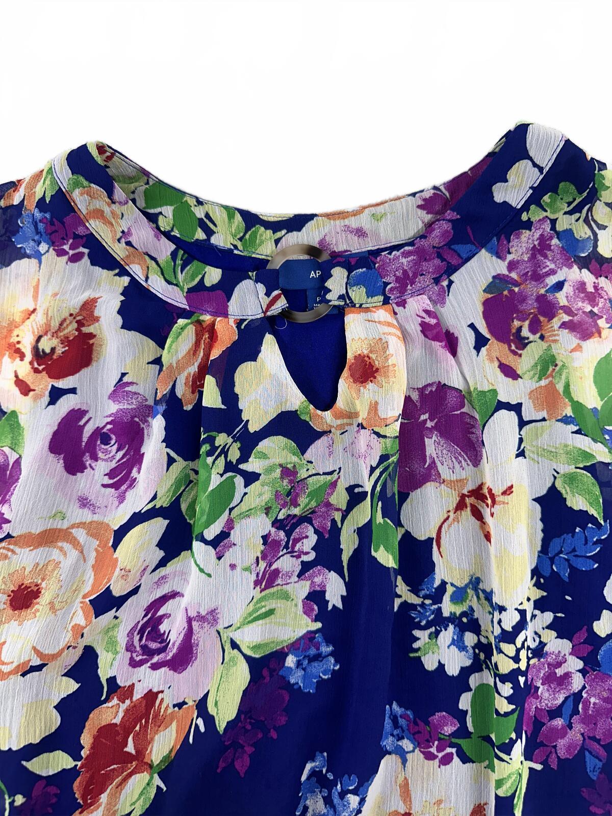 Apt. 9 Floral Sheer Overlay Top with Navy Base