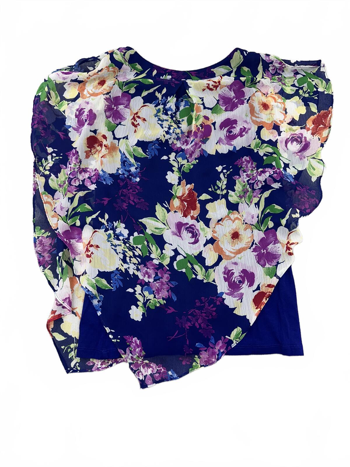 Apt. 9 Floral Sheer Overlay Top with Navy Base