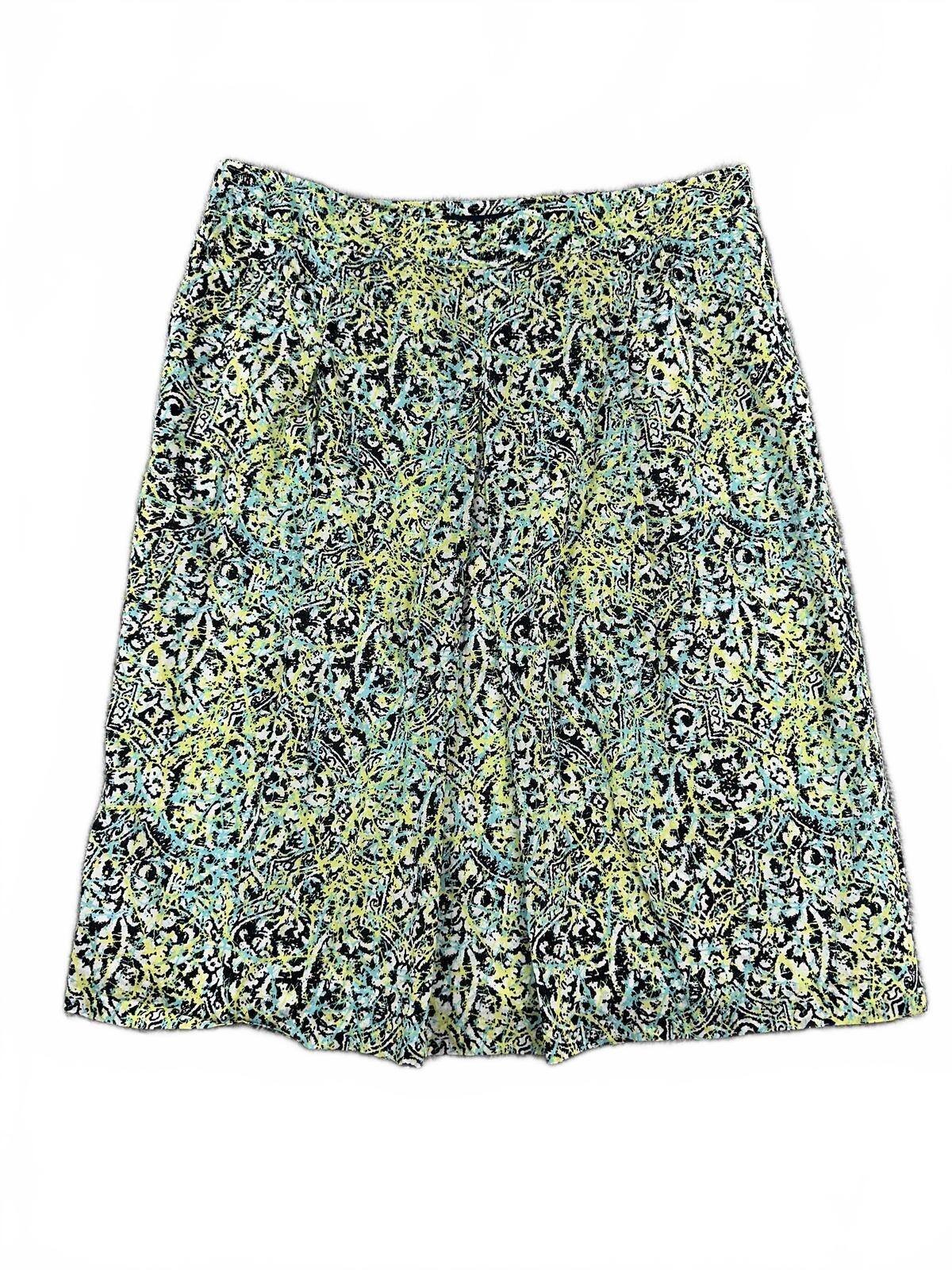 Evan Picone Vibrant Abstract Print A Line Skirt in Turquoise Yellow Black