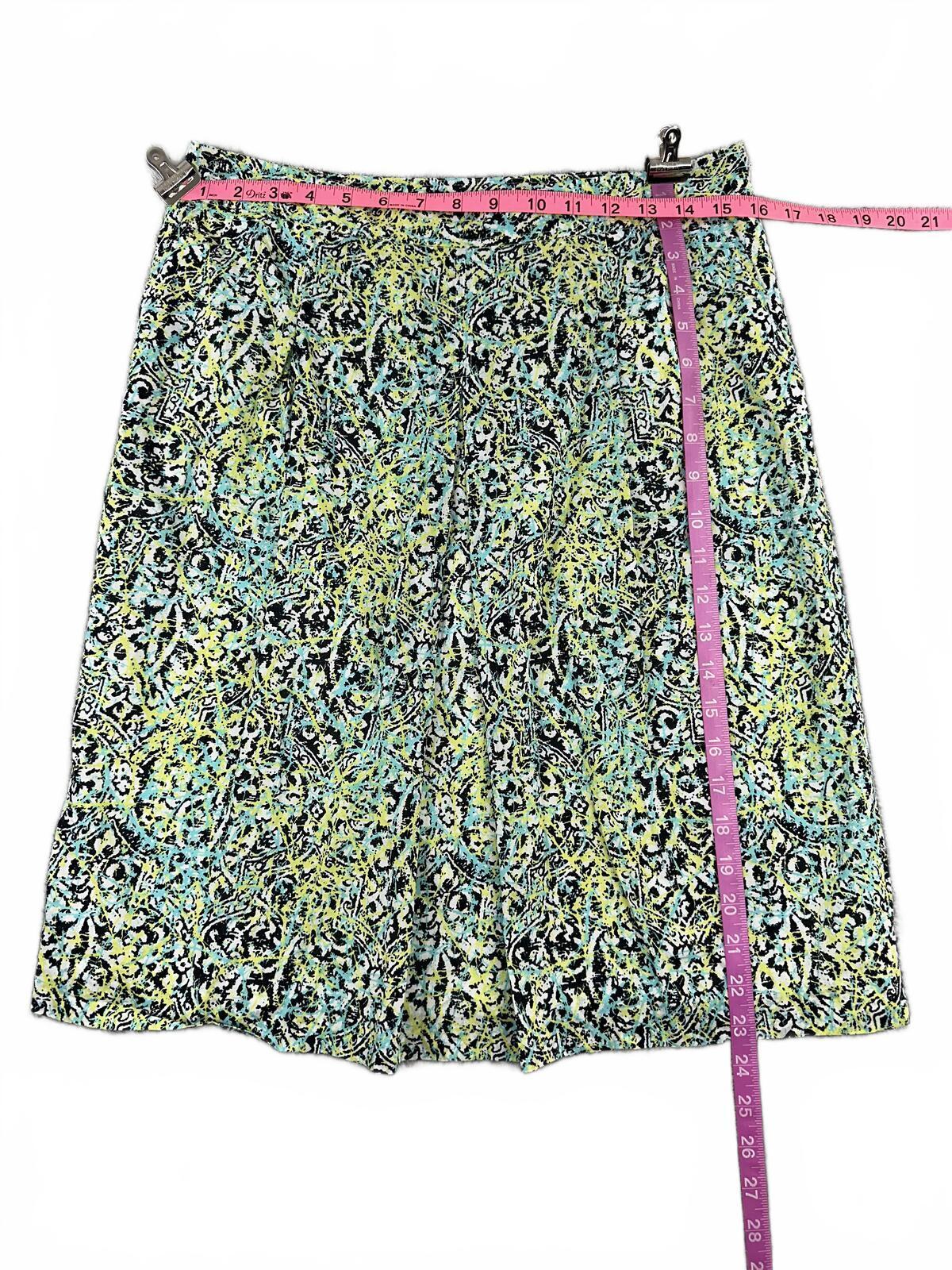 Evan Picone Vibrant Abstract Print A Line Skirt in Turquoise Yellow Black White