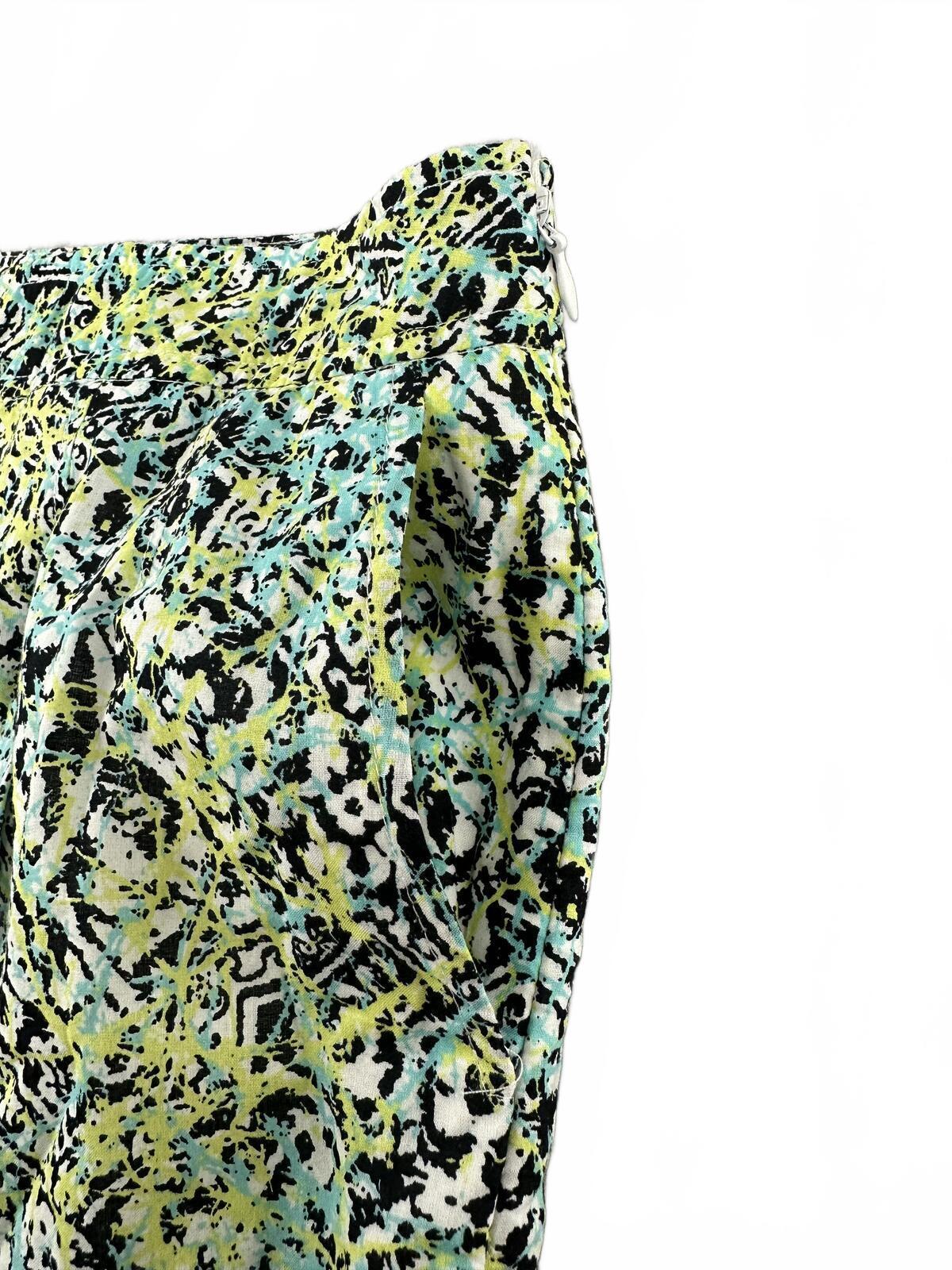 Evan Picone Vibrant Abstract Print A Line Skirt in Turquoise Yellow Black