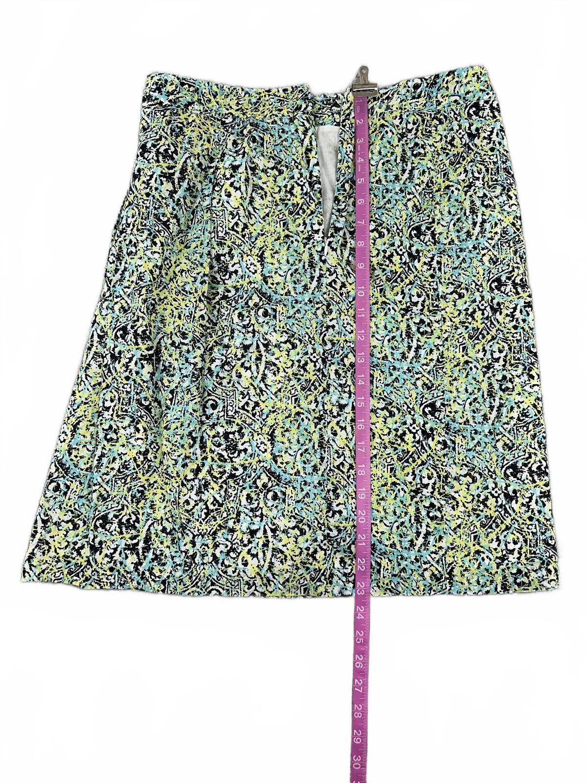 Evan Picone Vibrant Abstract Print A Line Skirt in Turquoise Yellow Black White