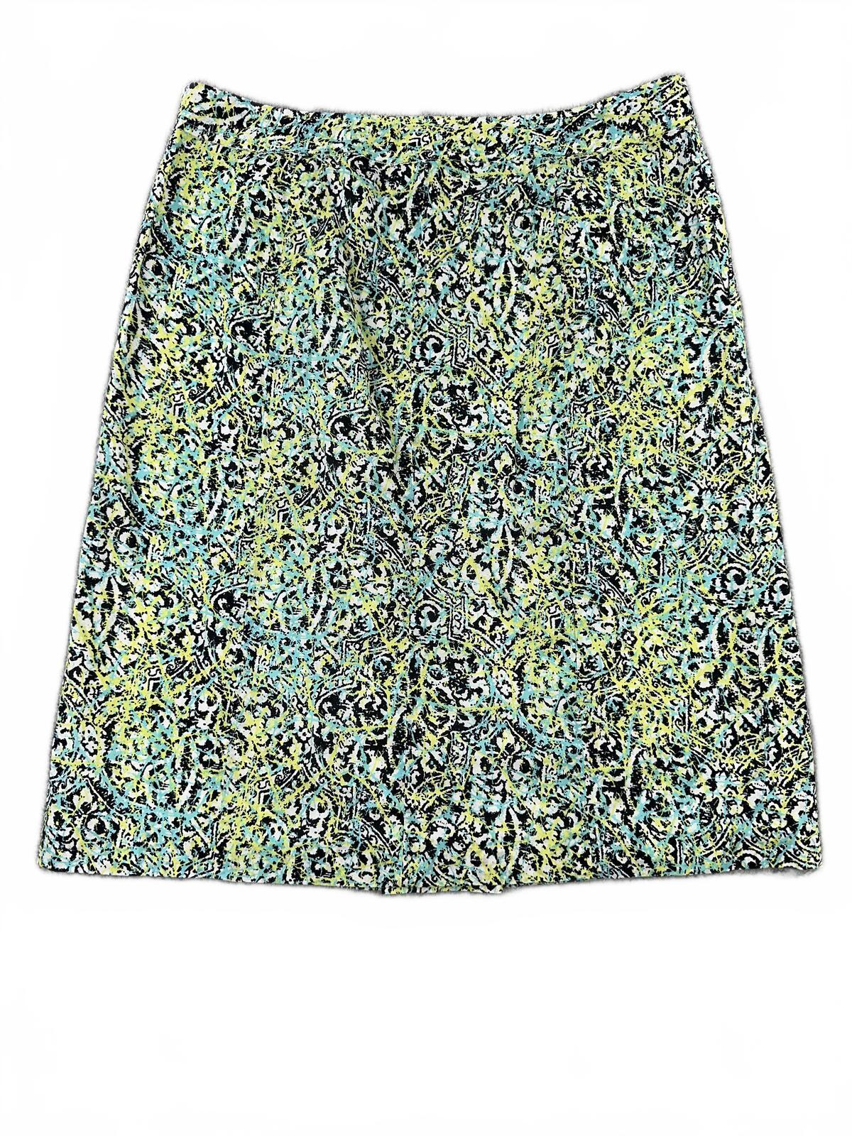 Evan Picone Vibrant Abstract Print A Line Skirt in Turquoise Yellow Black