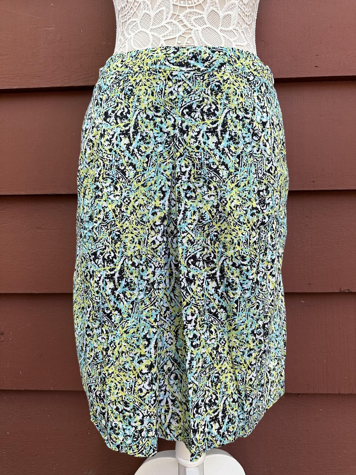 Evan Picone Vibrant Abstract Print A Line Skirt in Turquoise Yellow Black White