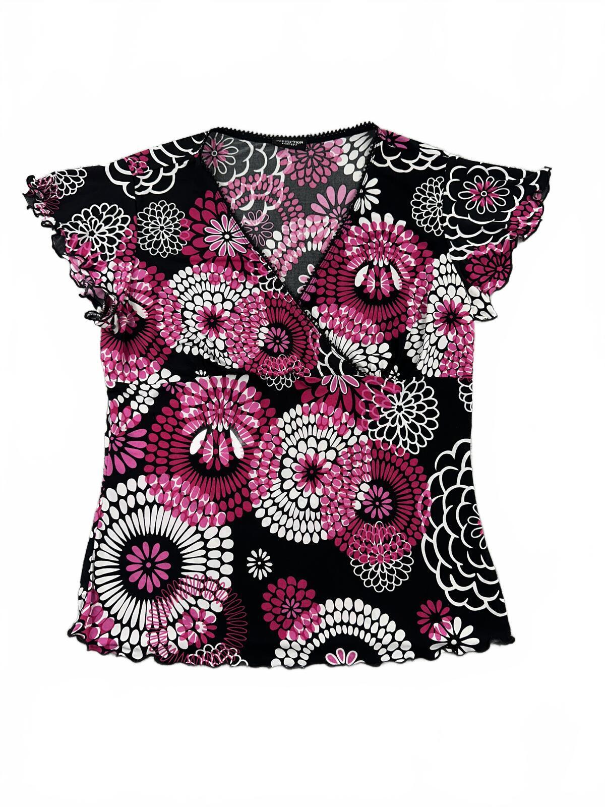 Perseption Concepts Floral Print V Neck Top