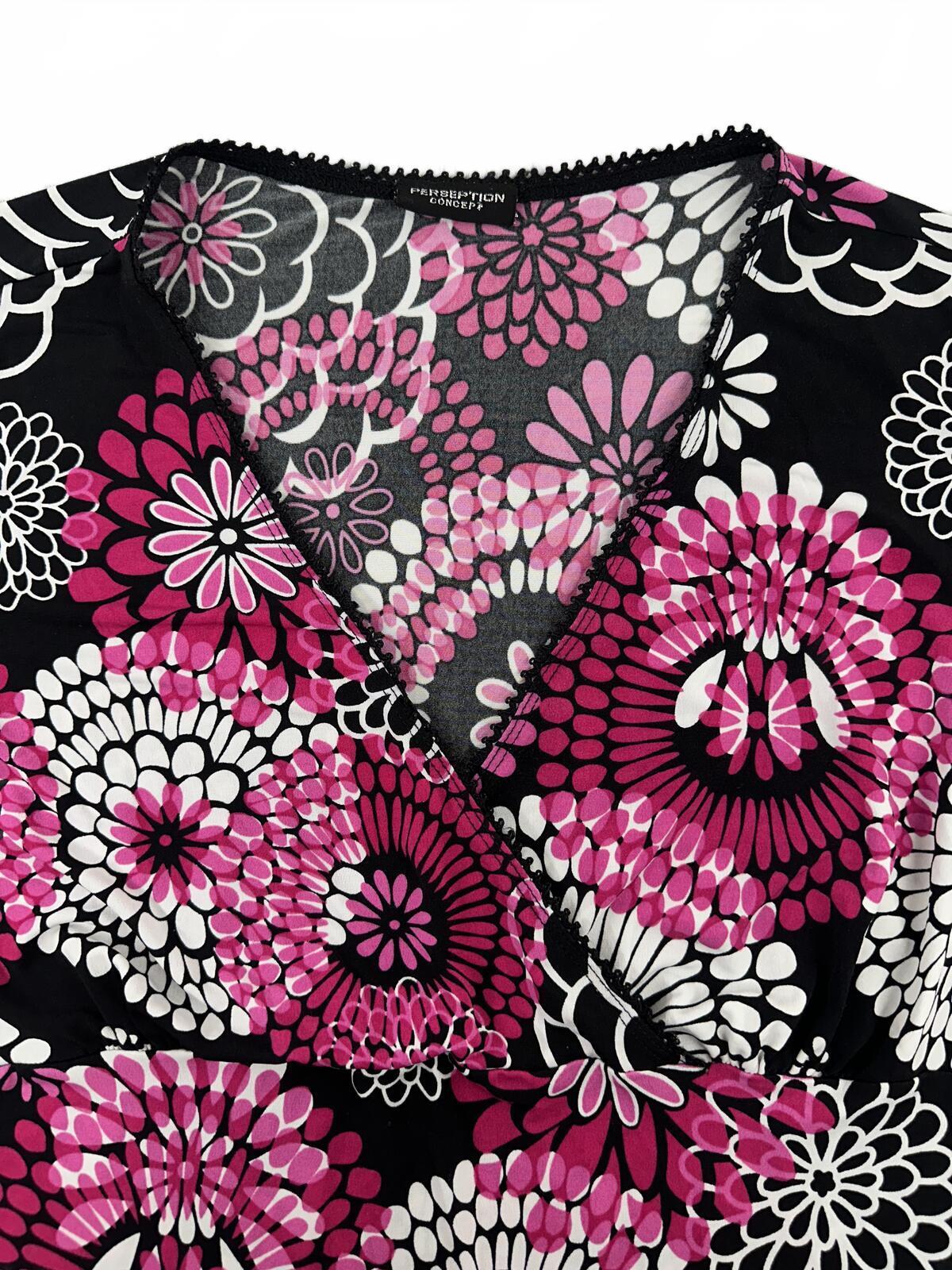 Perseption Concepts Floral Print V Neck Top