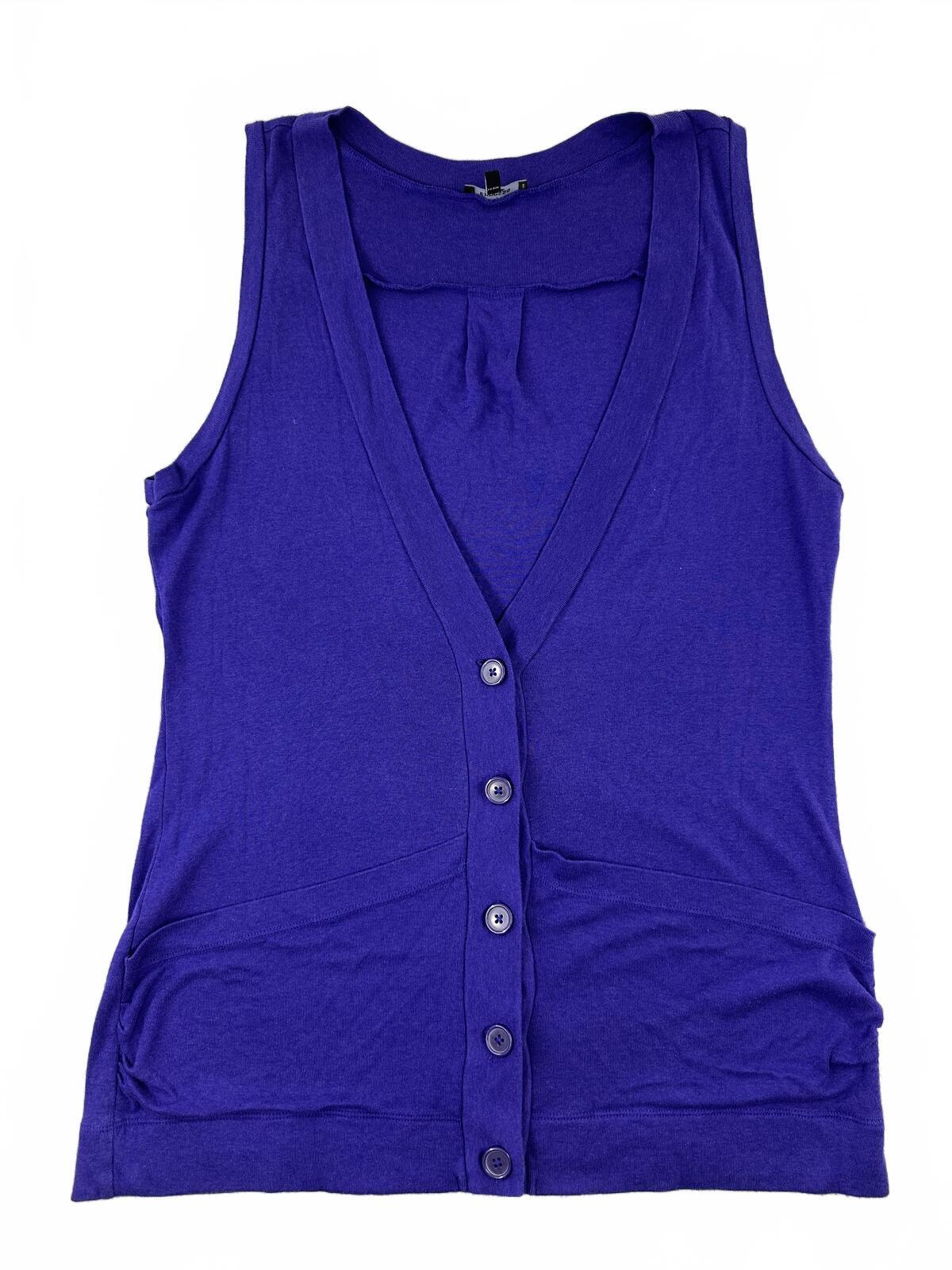 Express Purple Sleeveless Vest Top Button Up Deep V Neckline