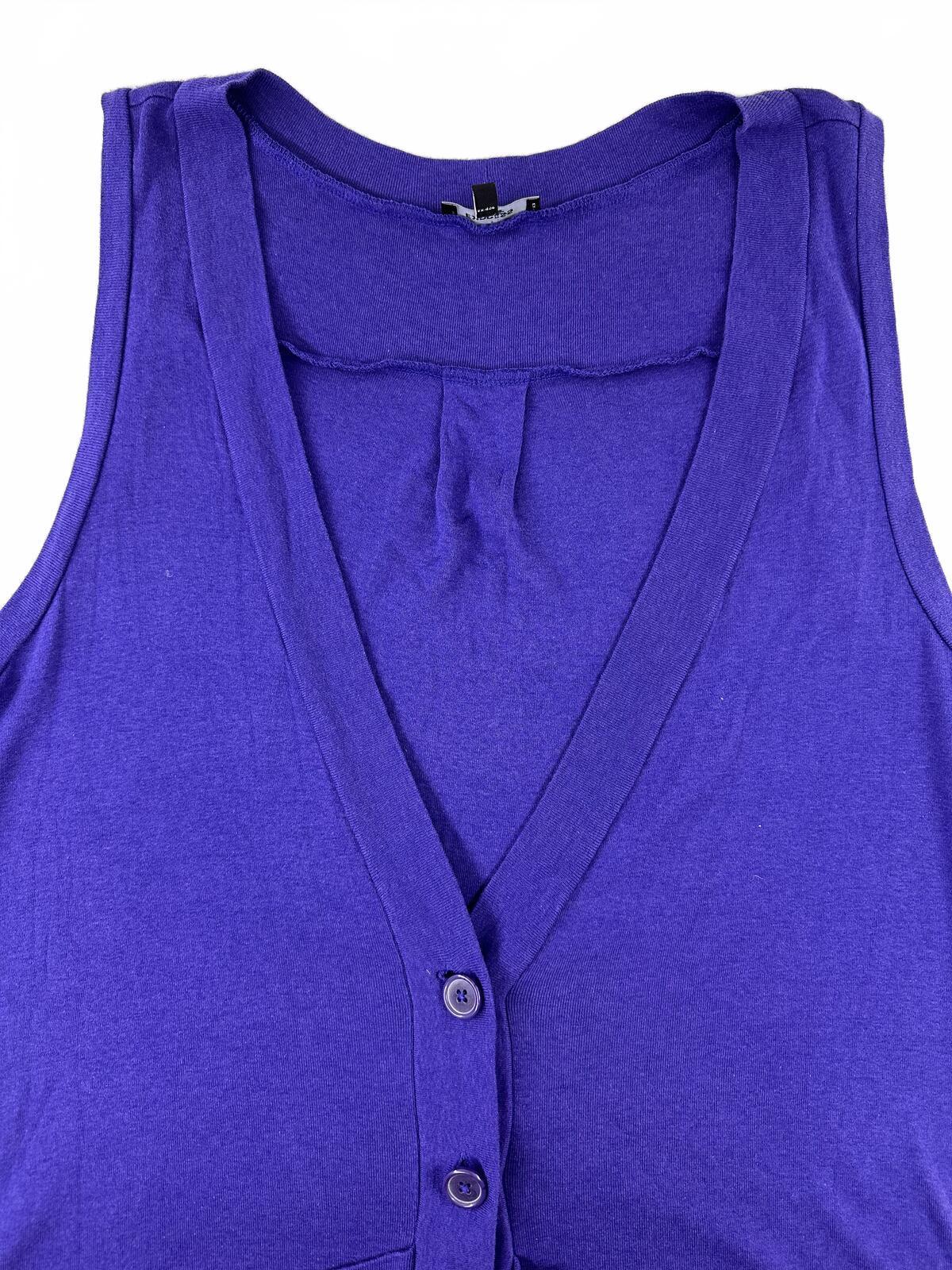 Express Purple Sleeveless Vest Top Button Up Deep V Neckline