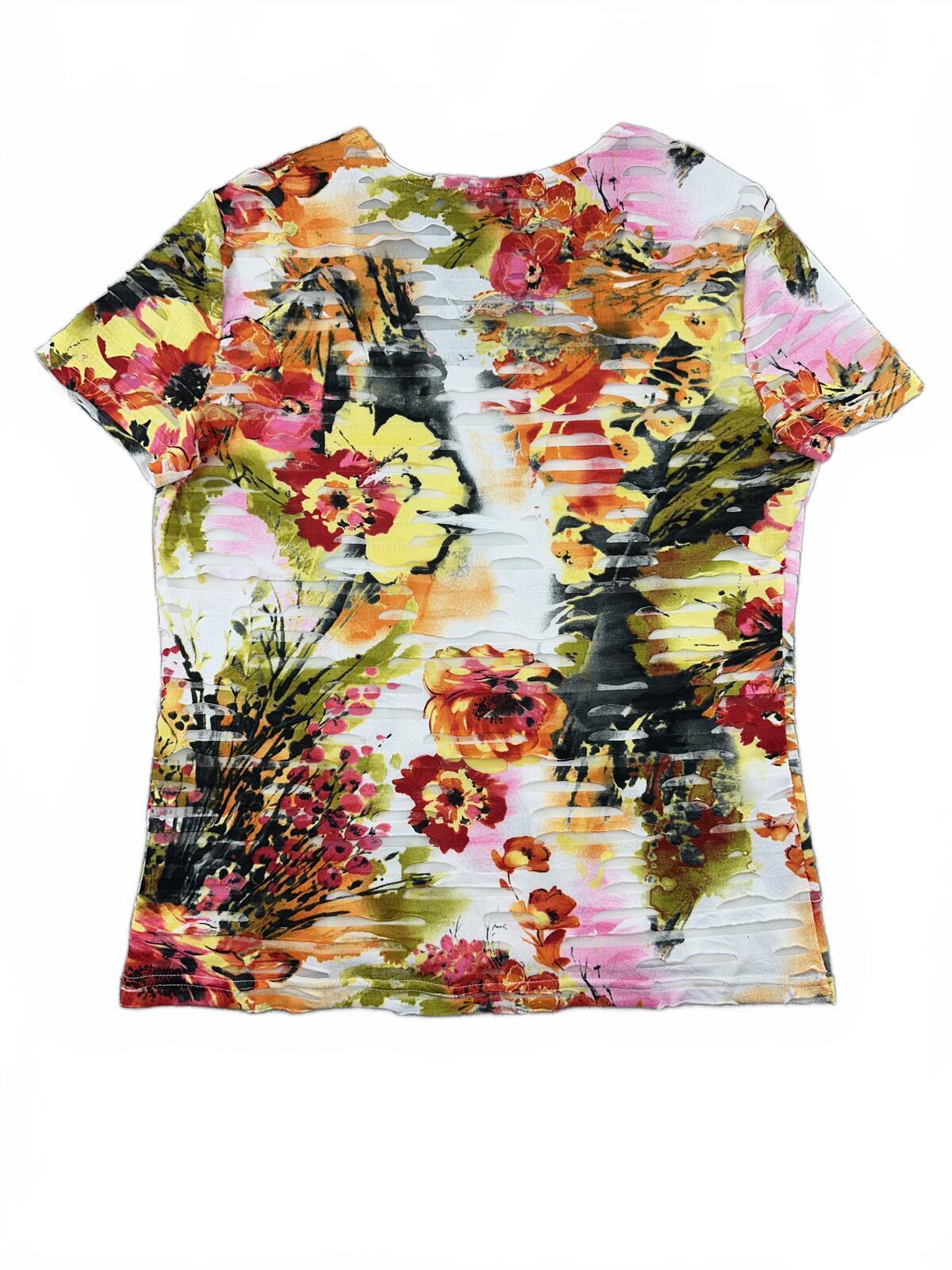 Lana Lee Floral Textured Short Sleeve Top