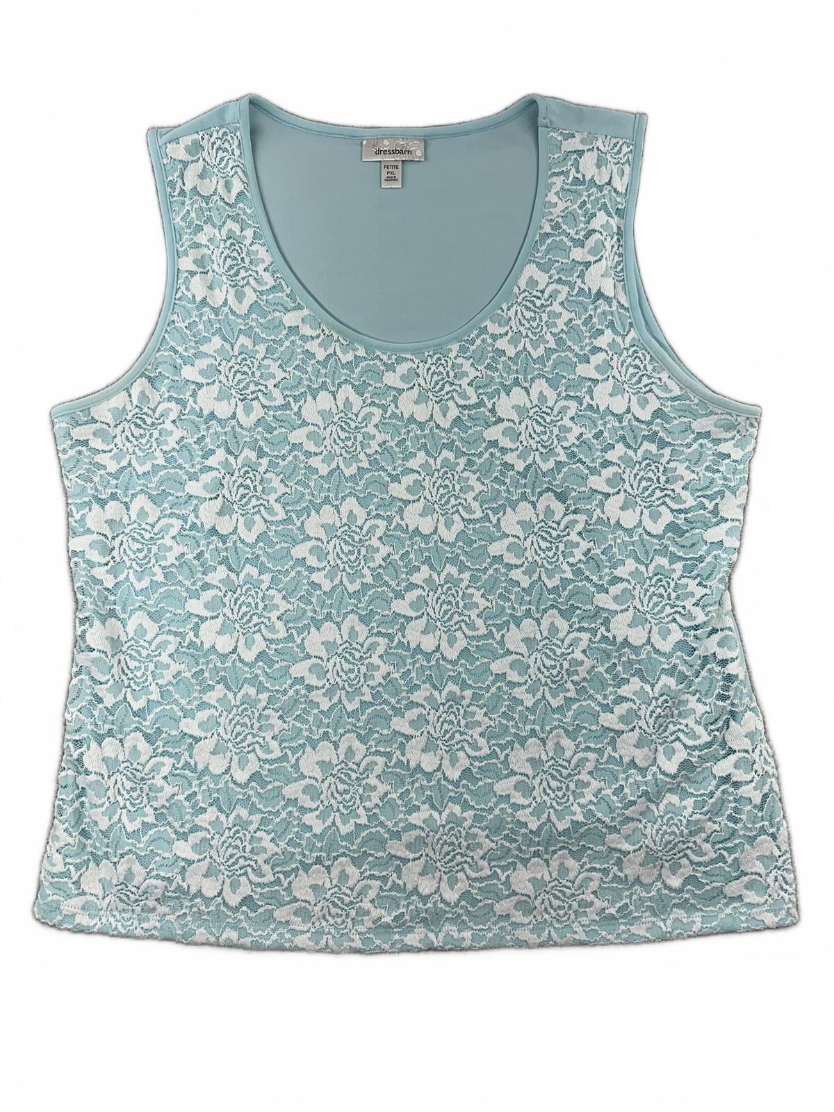 Dressbarn Light Blue Lace Overlay Tank Top
