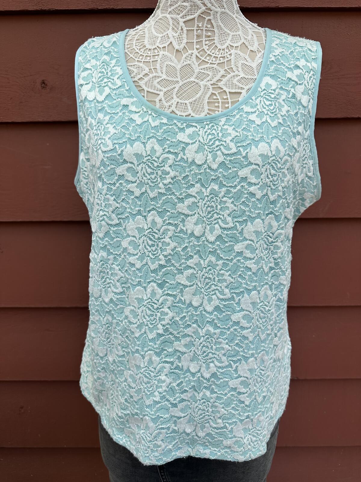 Dressbarn Light Blue Lace Overlay Tank Top