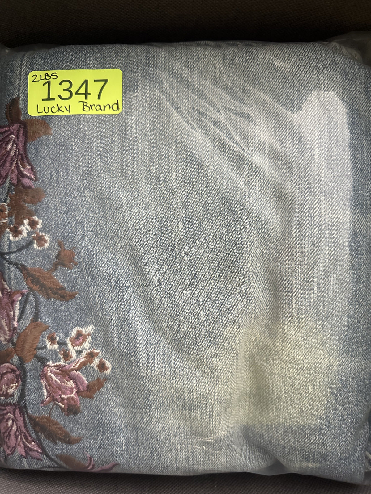 Lucky Brand Drew Floral High Rise Mom Jeans Blue Denim with Pink Embroidery