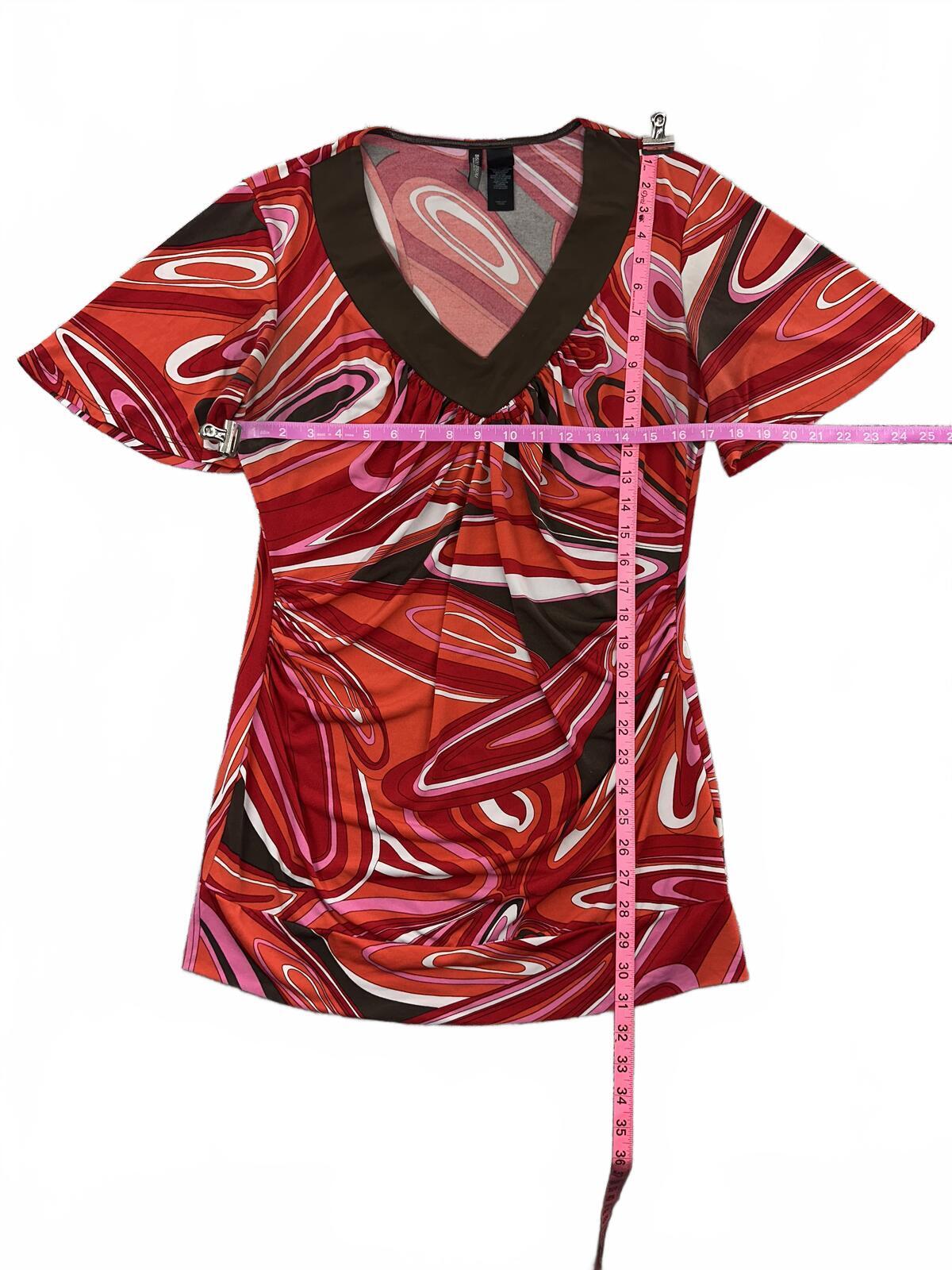 BISOU BISOU Vintage 70s Inspired Red Brown Abstract Swirl Print Mini Dress