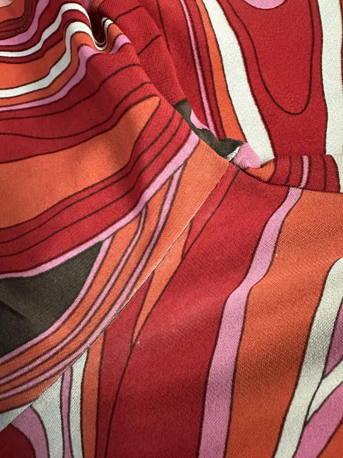 BISOU BISOU Vintage 70s Inspired Red Brown Abstract Swirl Print Mini Dress