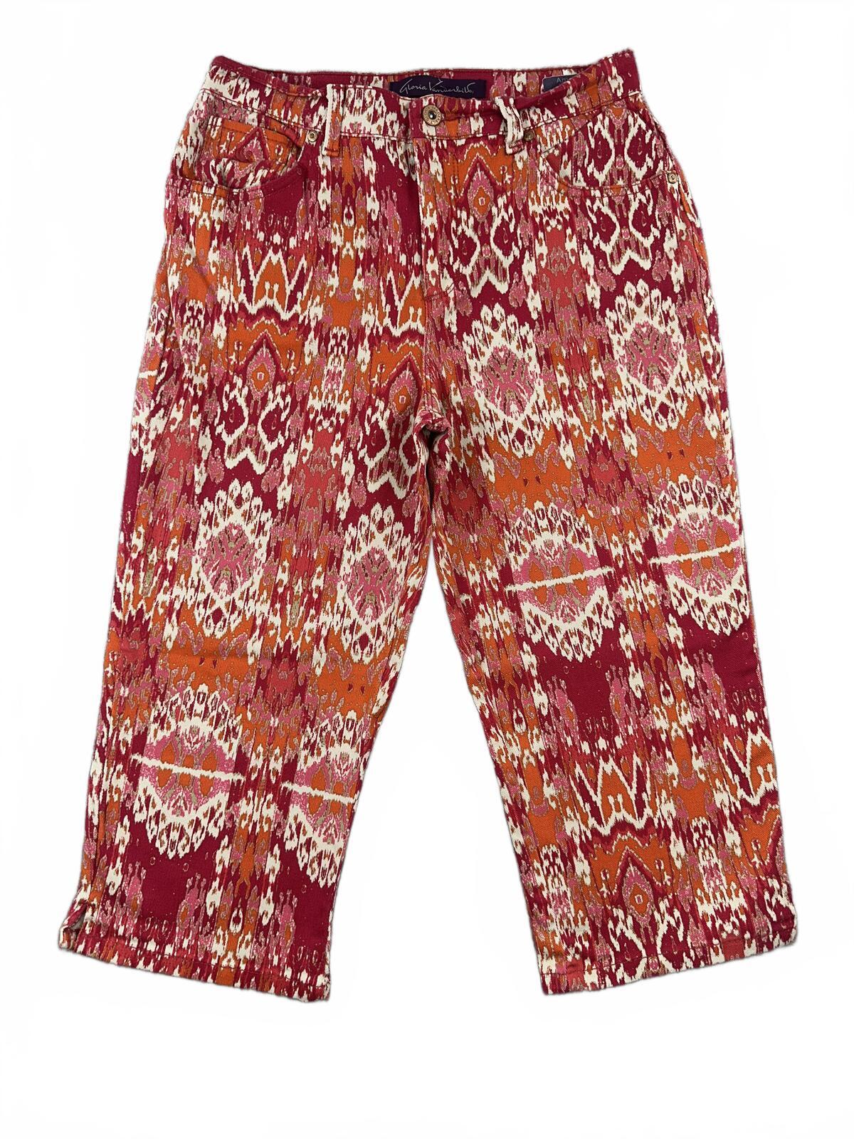 Gloria Vanderbilt Amanda Ikat Print Cropped Pants in Burgundy and Orange
