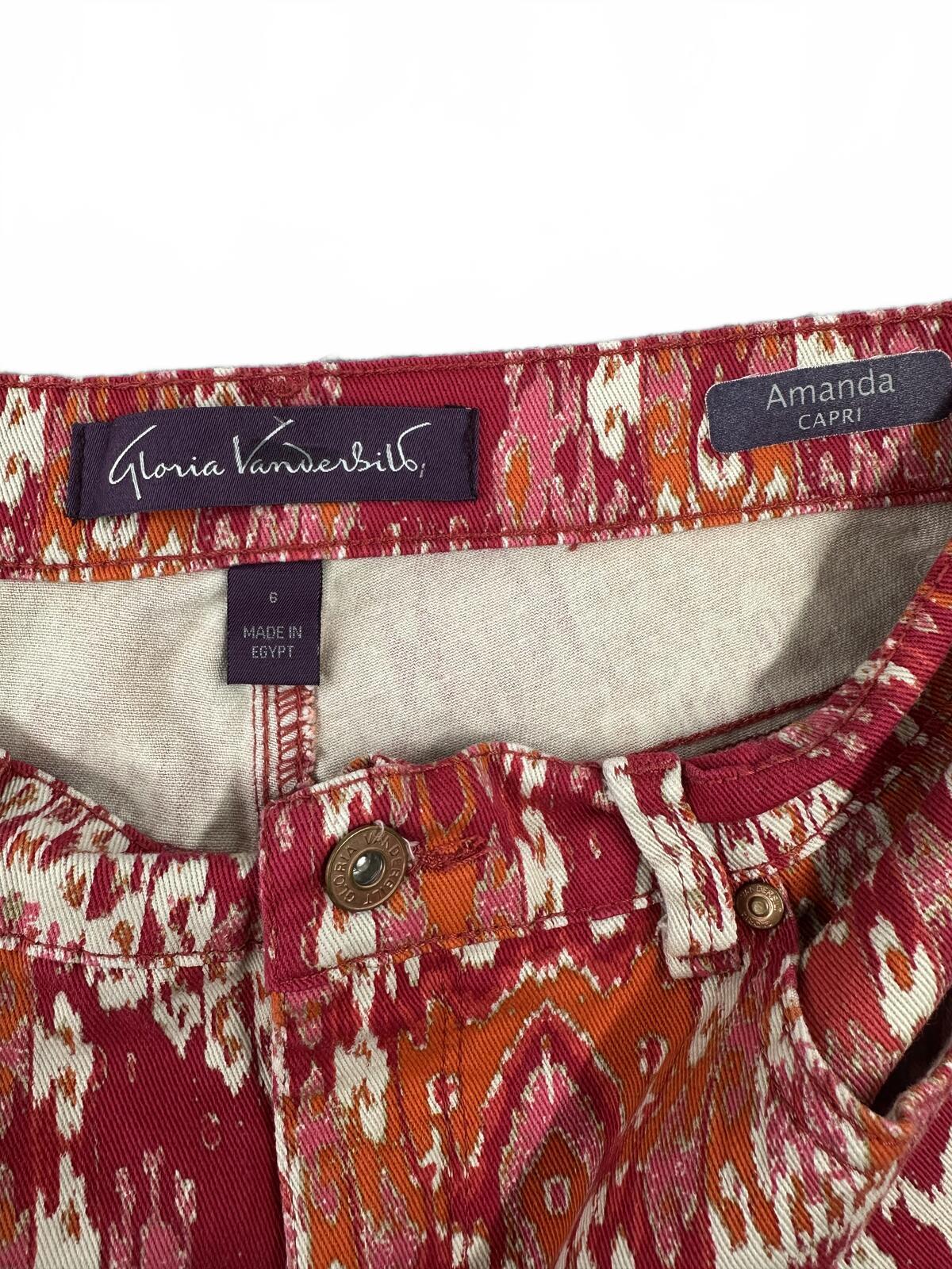Gloria Vanderbilt Amanda Ikat Print Cropped Pants in Burgundy and Orange