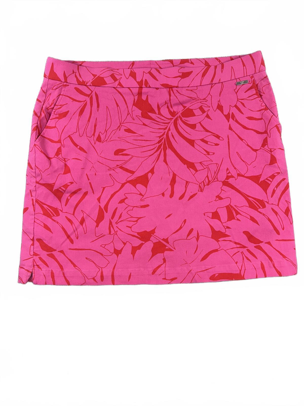 Rafaella Tropical Pink Red Leaf Print Skort Resortwear Summer Casual