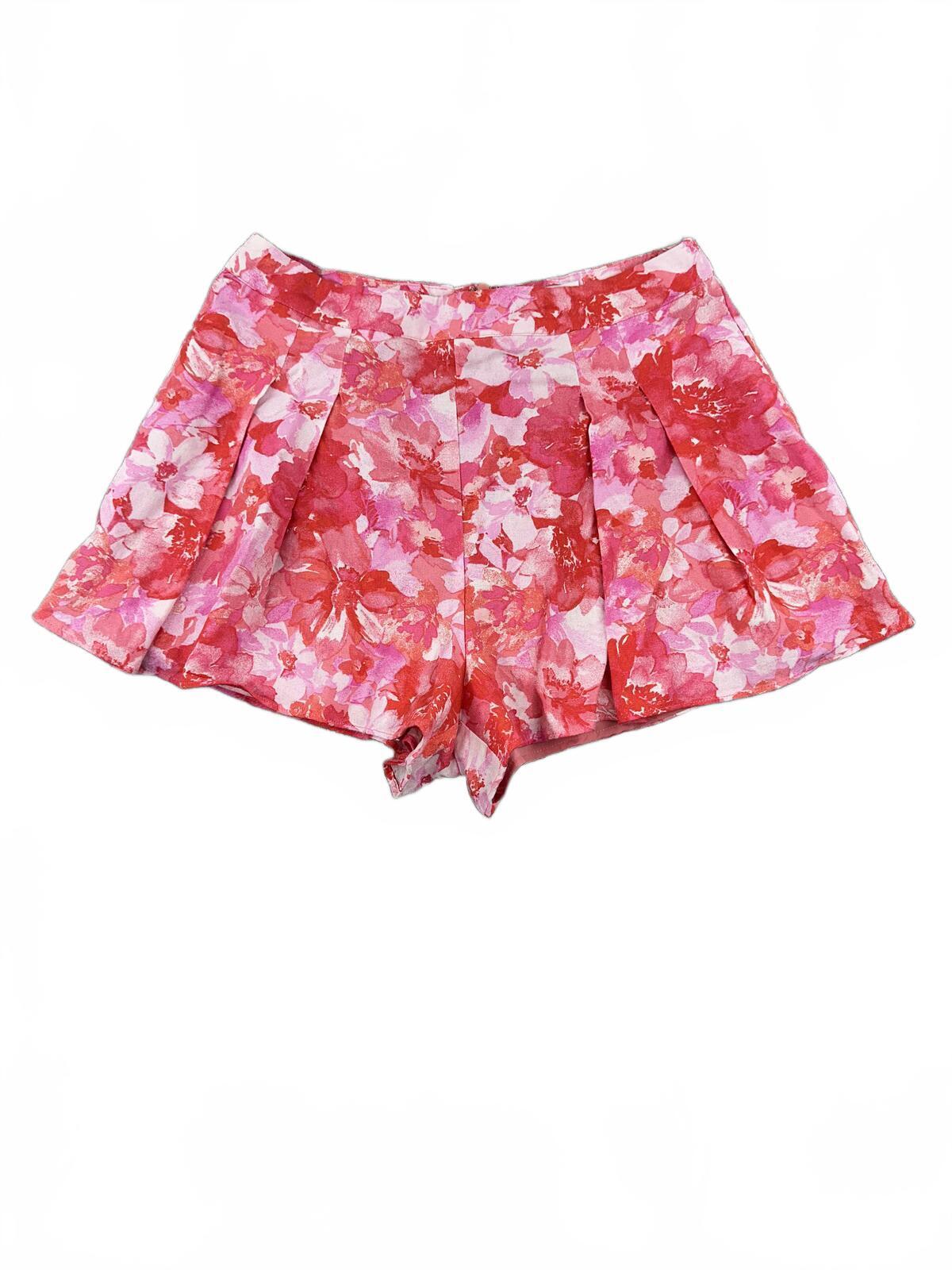 Do+Be Floral Print High Waist Shorts Pink Red Vintage Inspired Summer Casual