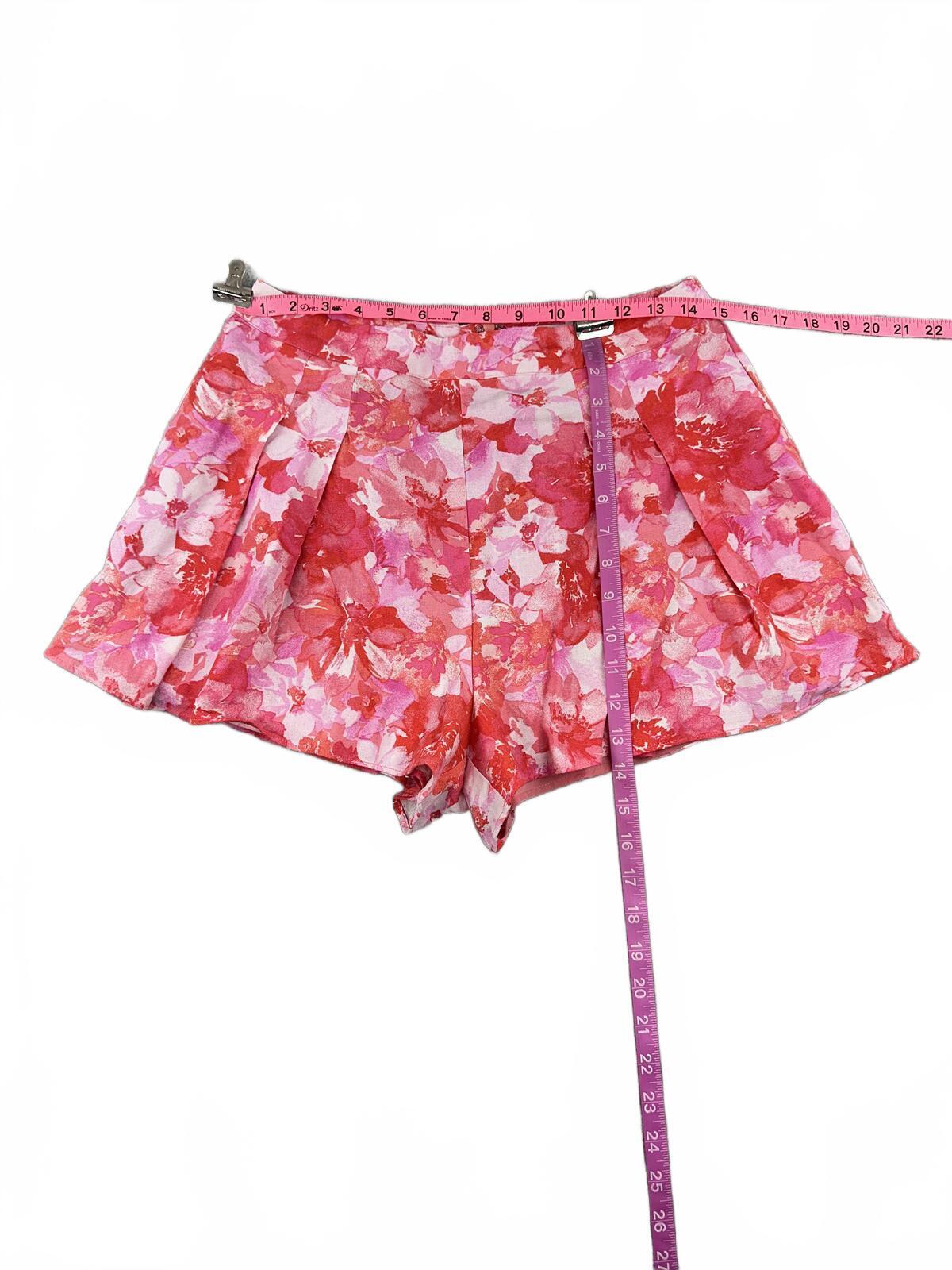 Do+Be Floral Print High Waist Shorts Pink Red Vintage Inspired Summer Casual