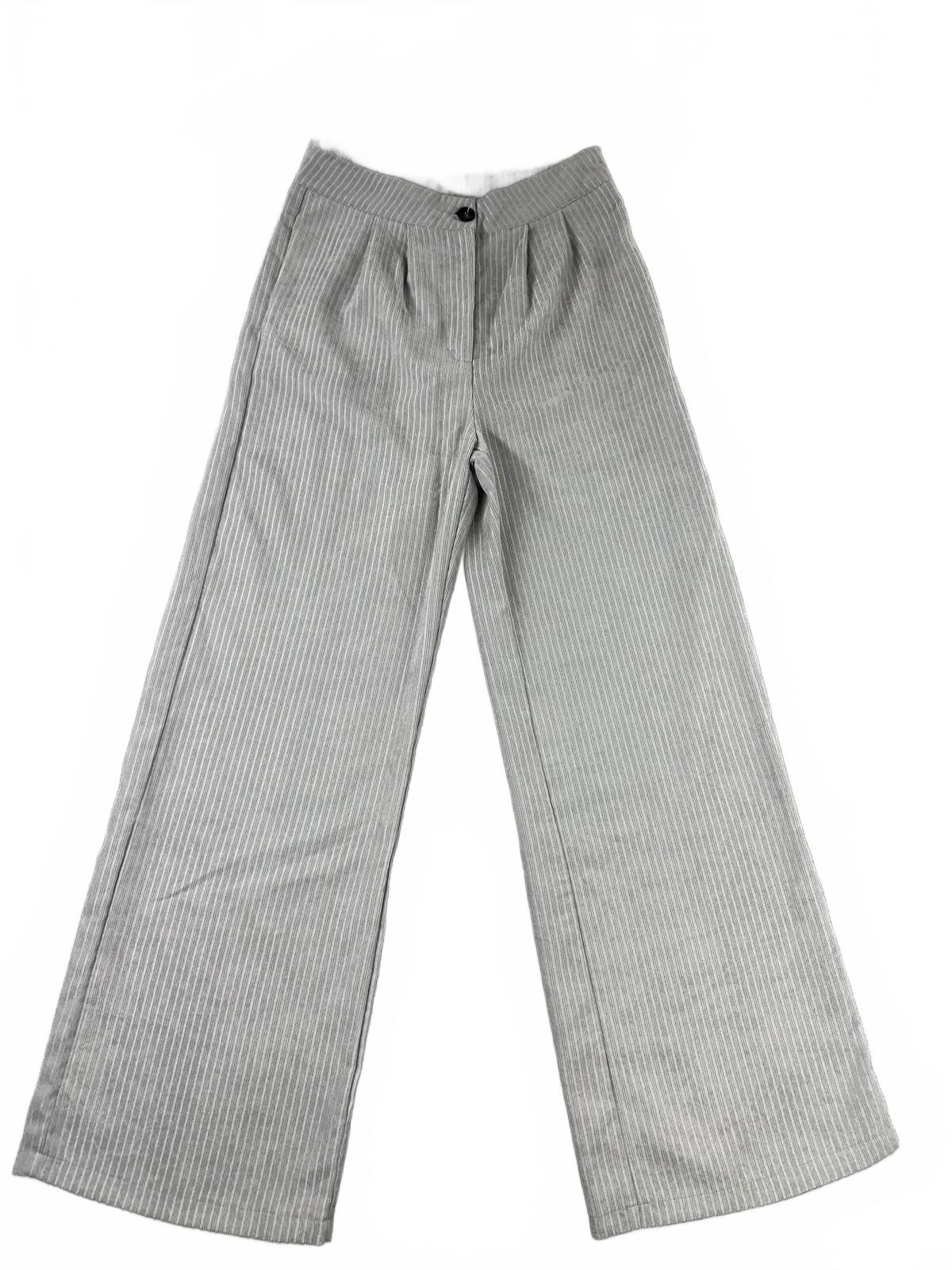 SHEIN Gray Pinstripe Wide Leg Dress Pants High Waist