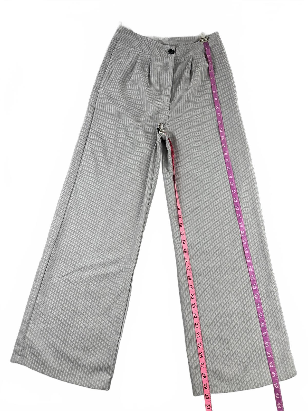 SHEIN Gray Pinstripe Wide Leg Dress Pants High Waist