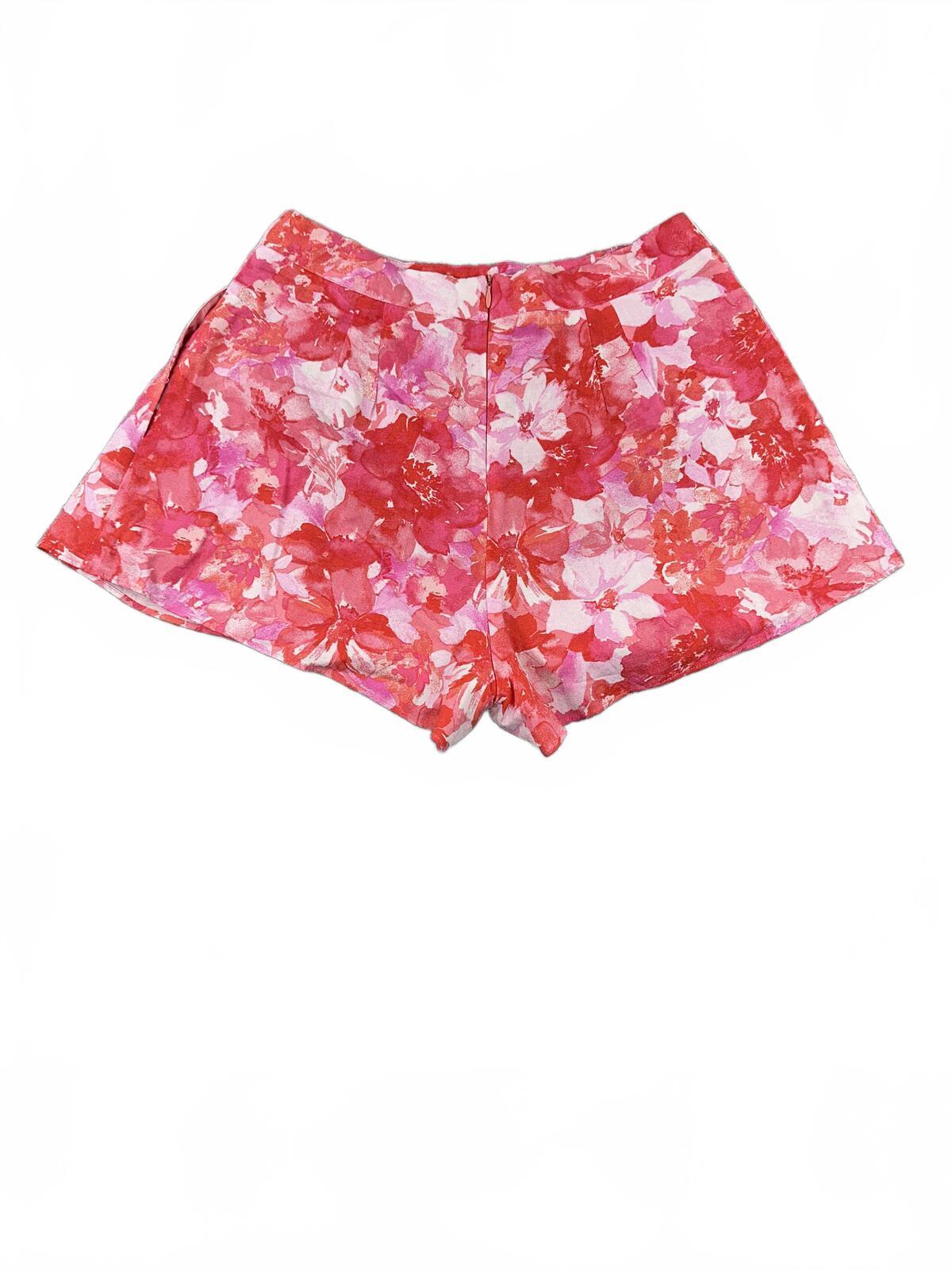 Do+Be Floral Print High Waist Shorts Pink Red Vintage Inspired Summer Casual