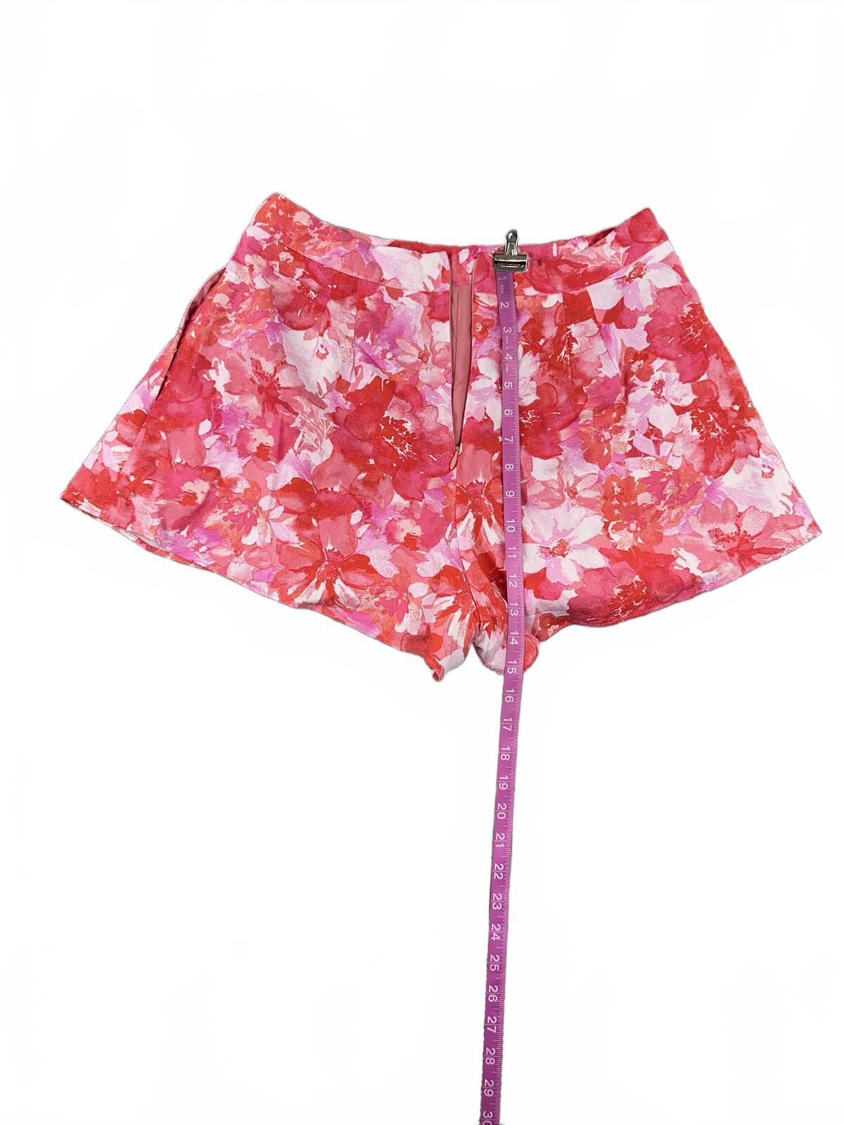 Do+Be Floral Print High Waist Shorts Pink Red Vintage Inspired Summer Casual