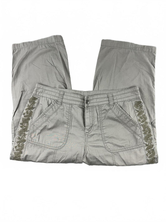 Y2K Khaki Gray Cropped Cargo Pants with Embroidered Side Detail