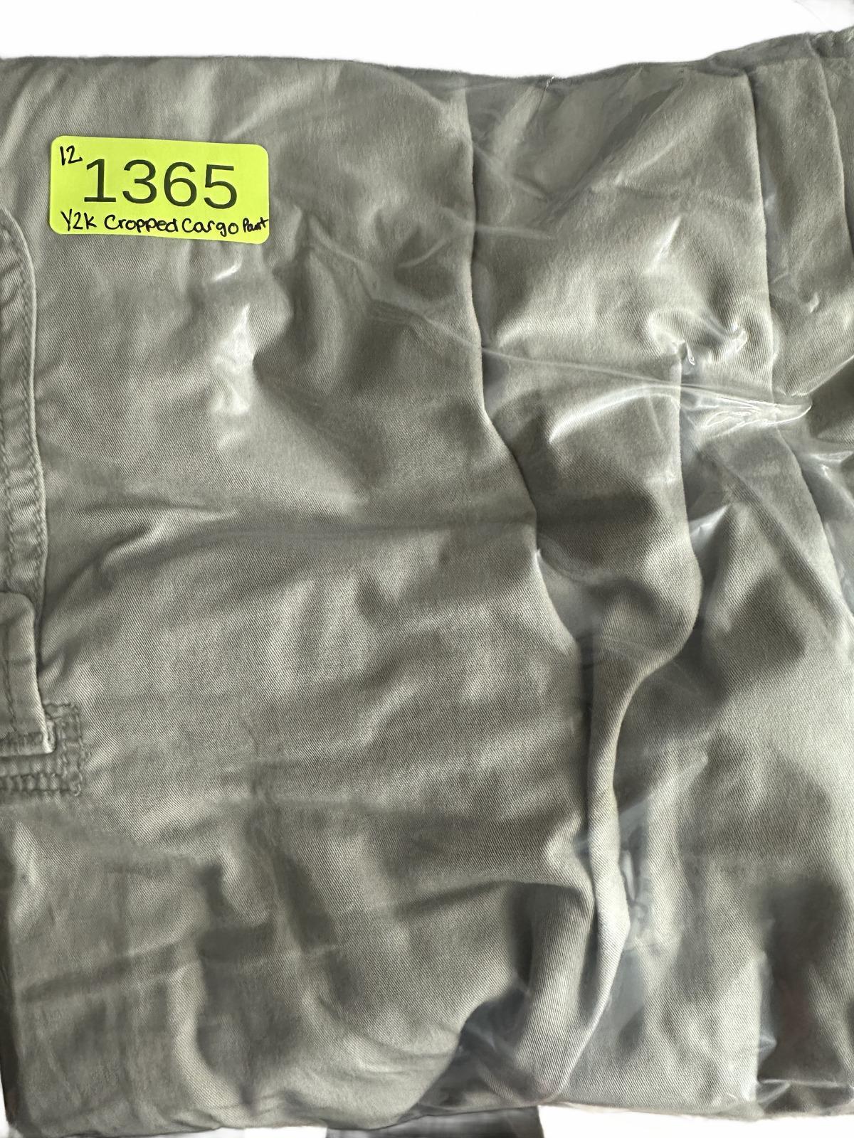 Y2K Khaki Gray Cropped Cargo Pants with Embroidered Side Detail