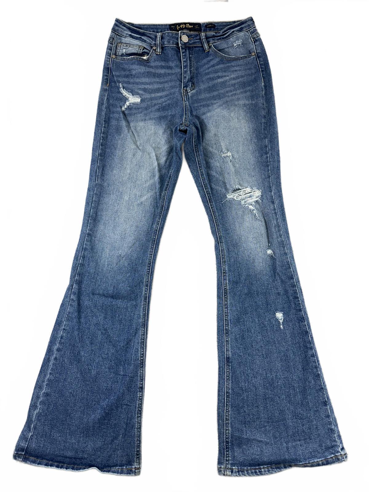 Indigo Rein Curvy Flared Jeans Vintage 70s Style Distressed