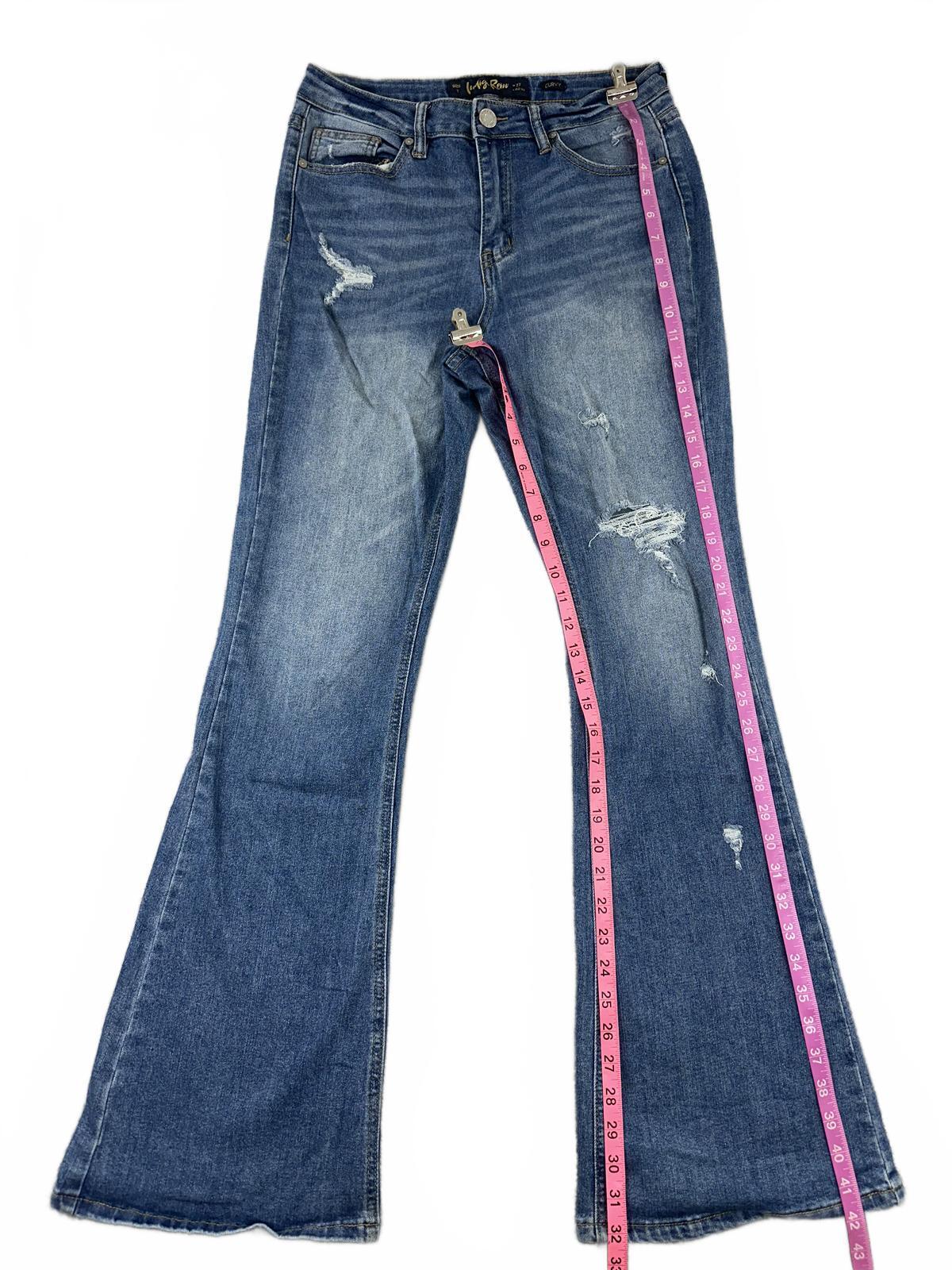 Indigo Rein Curvy Flared Jeans Vintage 70s Style Distressed