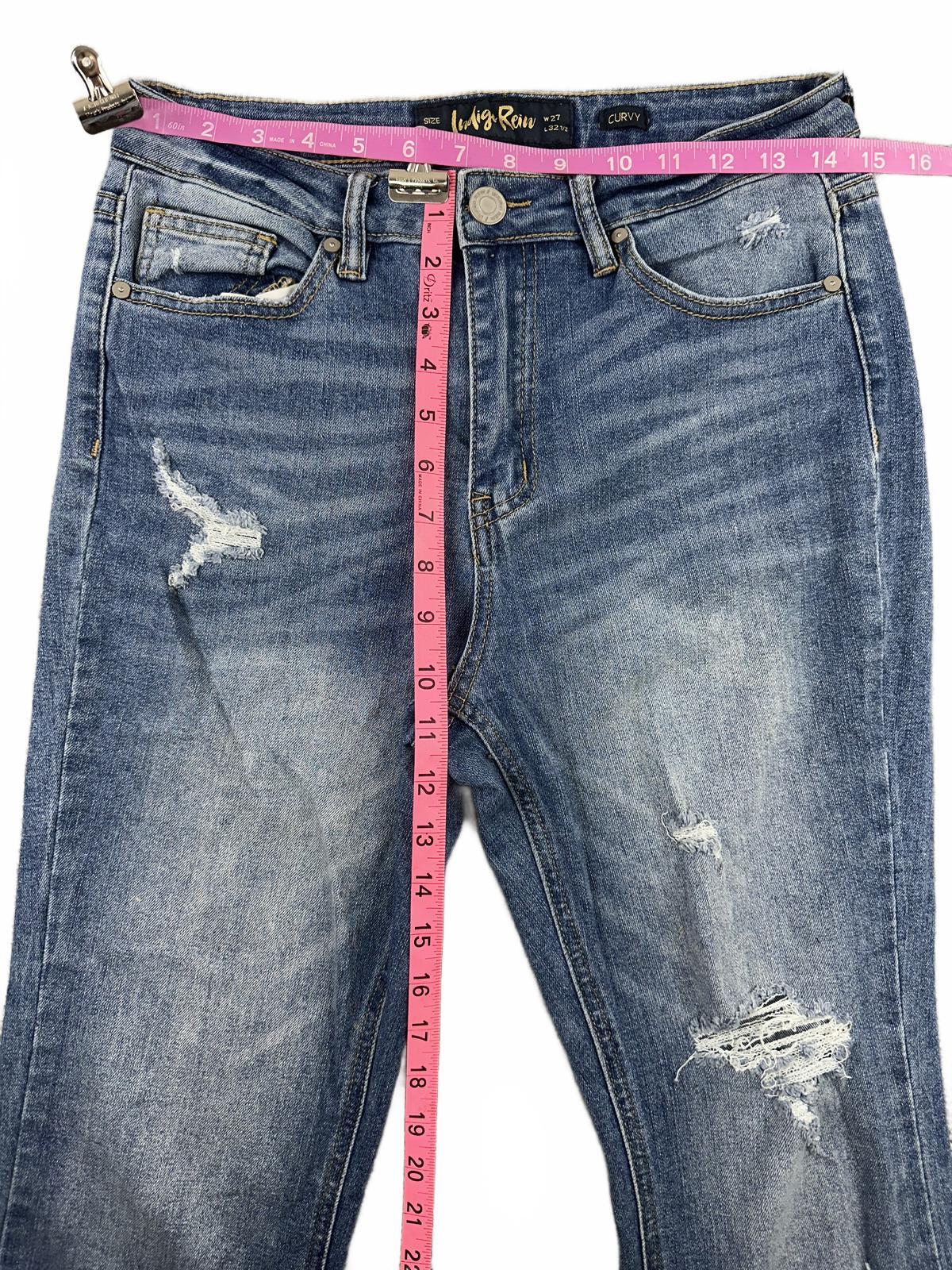 Indigo Rein Curvy Flared Jeans Vintage 70s Style Distressed