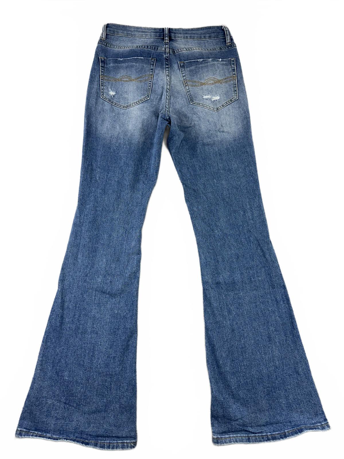 Indigo Rein Curvy Flared Jeans Vintage 70s Style Distressed