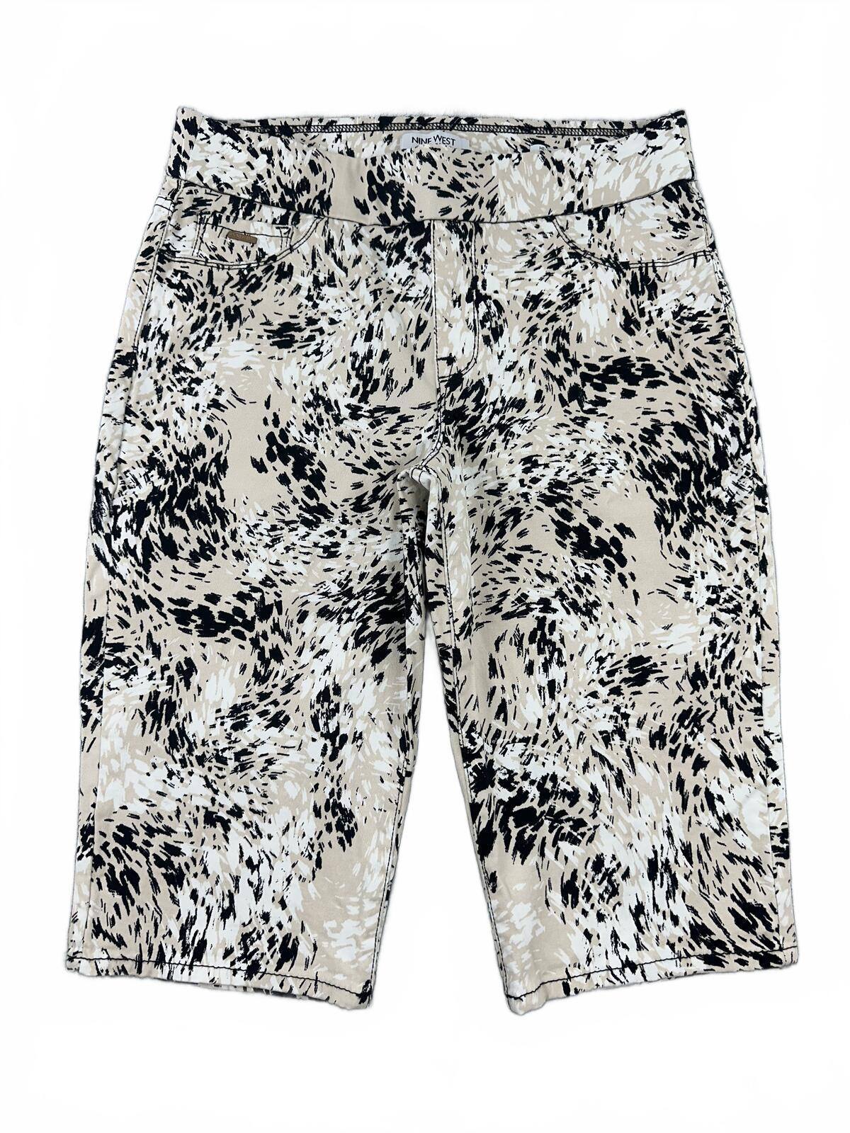 Nine West Abstract Print Beige and Black Bermuda Skimmer Shorts Casual